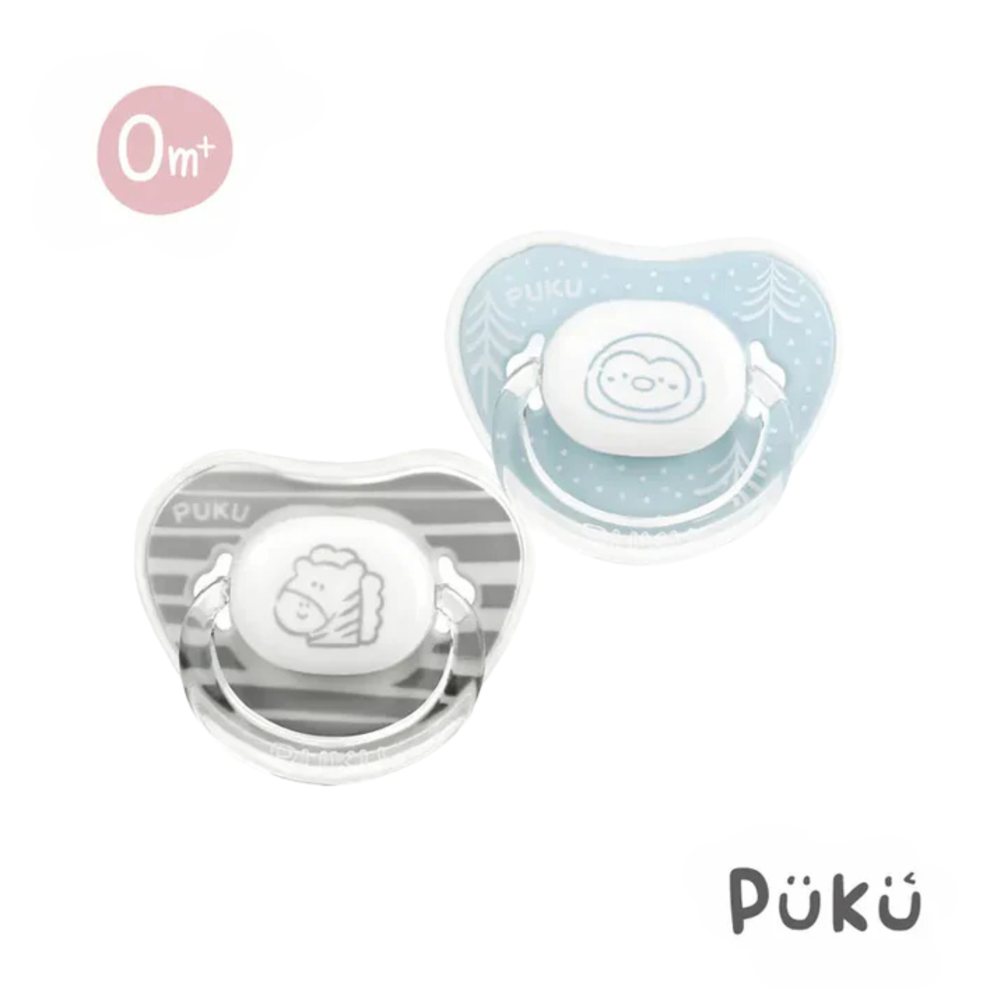 Puku Animal動物安撫奶嘴2入組-初生型(灰藍/米粉)