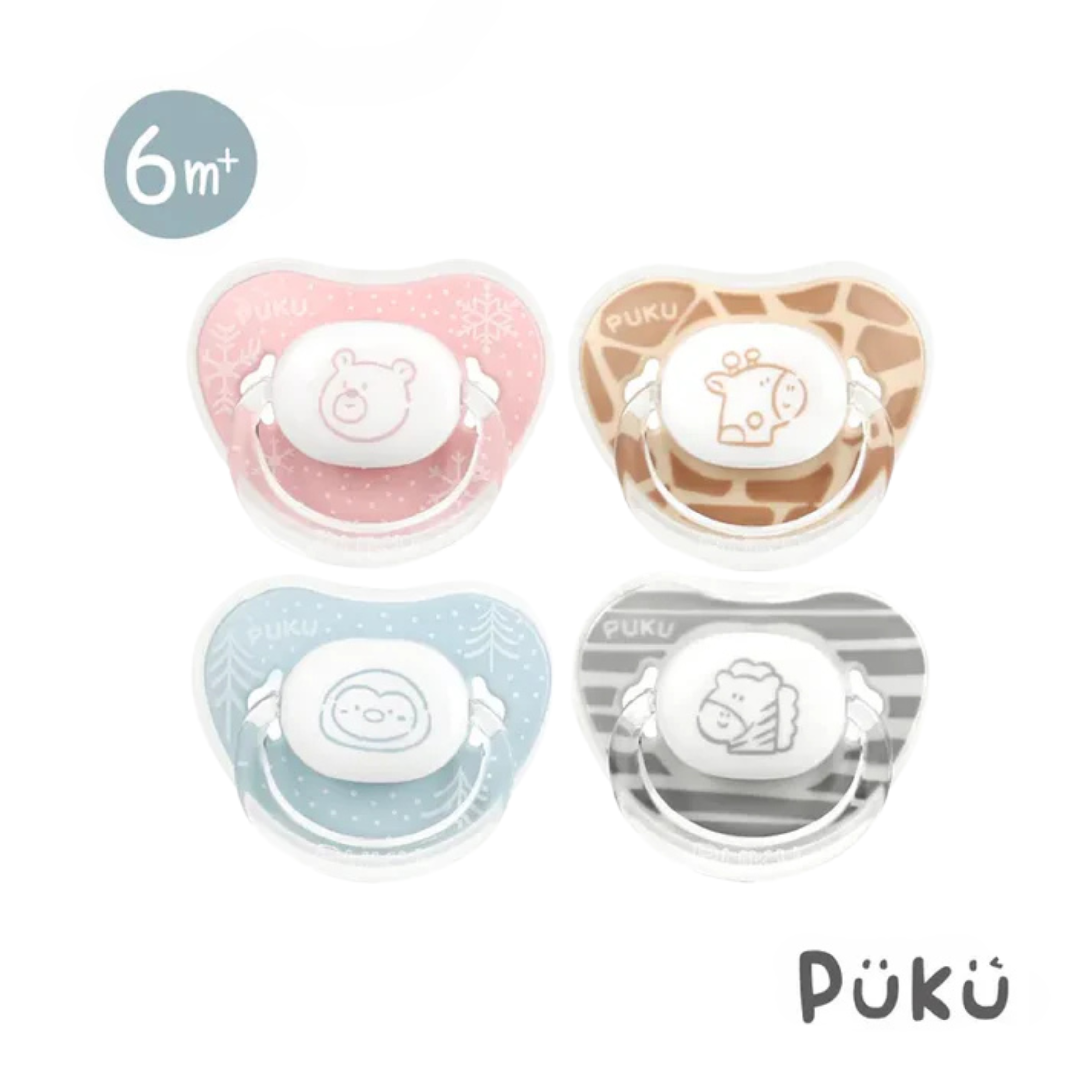 Puku Animal動物安撫奶嘴2入組-初生型(灰藍/米粉)