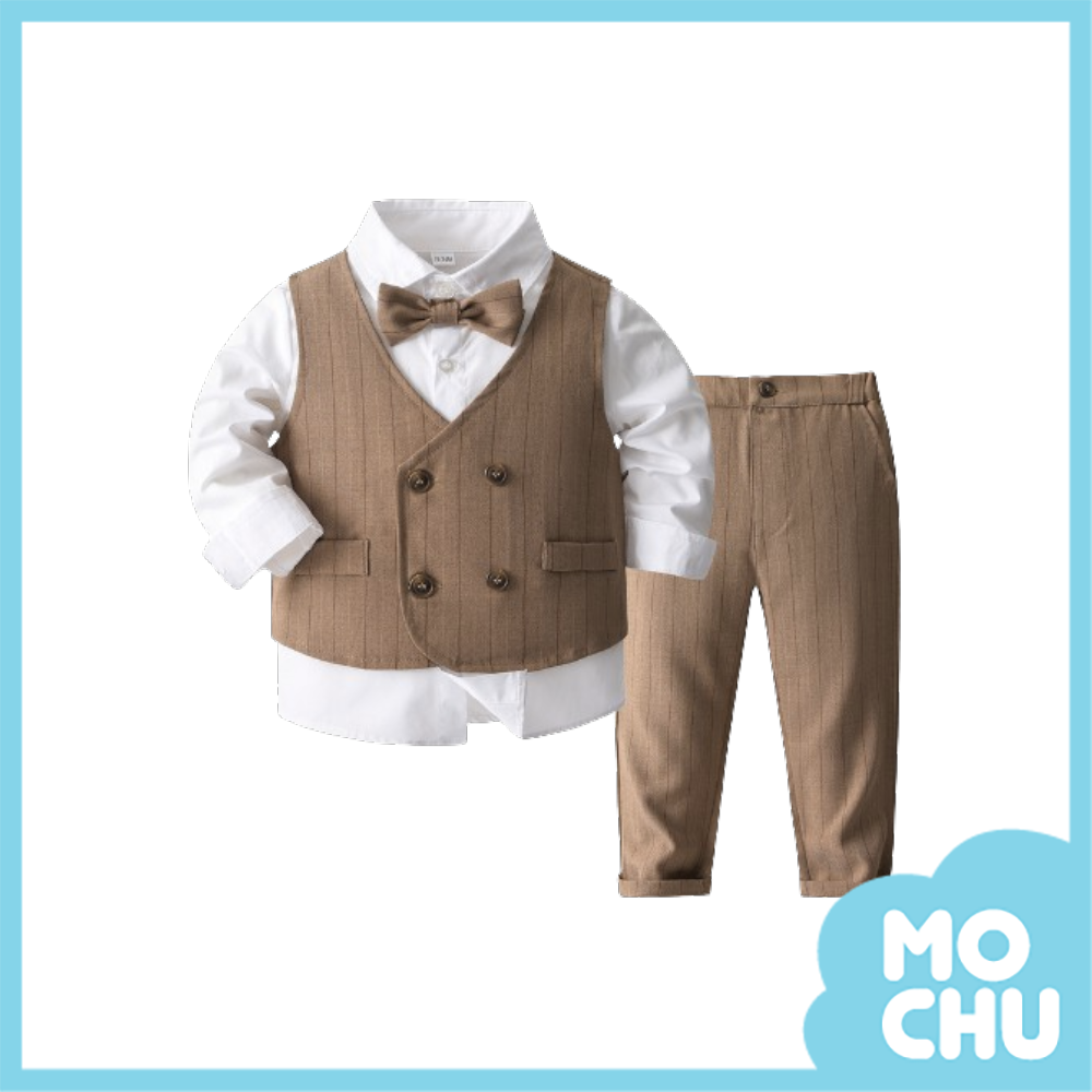 莫蘭迪直條雙排扣背心套裝(三色)