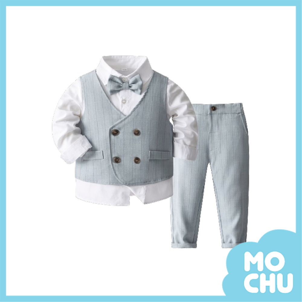 莫蘭迪直條雙排扣背心套裝(三色)