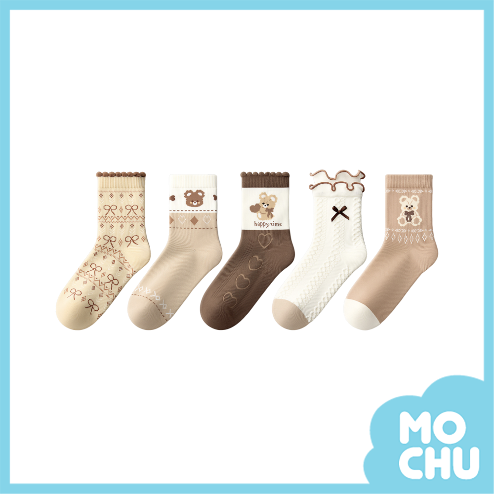 蝴蝶結bear短襪五入組