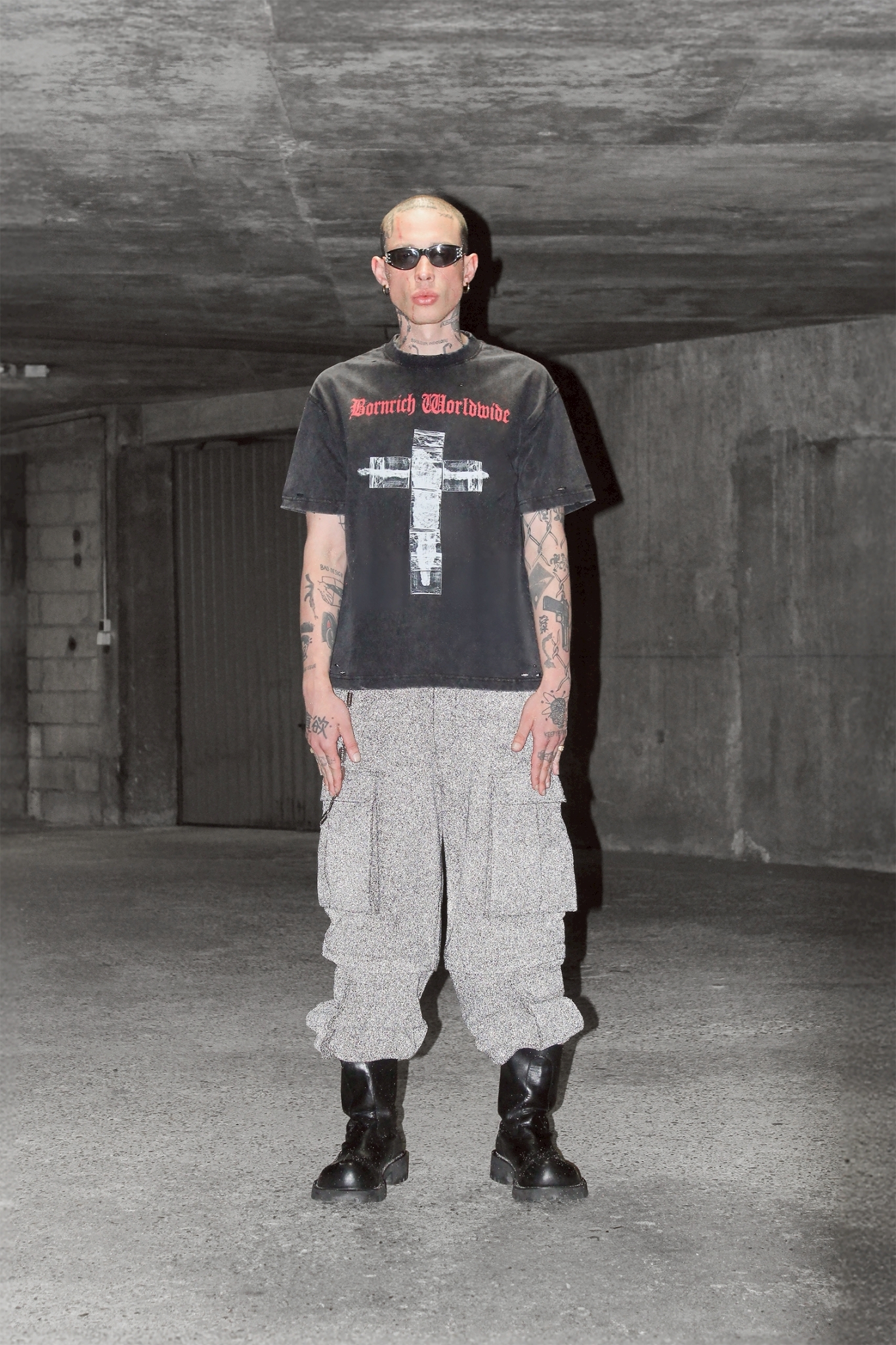 Bornrich｜Coke Cross Tee (Washed Black)