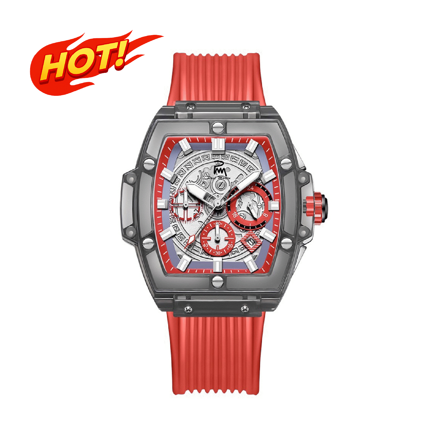 【Paul Martin 保羅馬丁】PMT-005 酒桶型 真三眼 帶日期 繽紛多色 防水30米 矽膠 手錶-