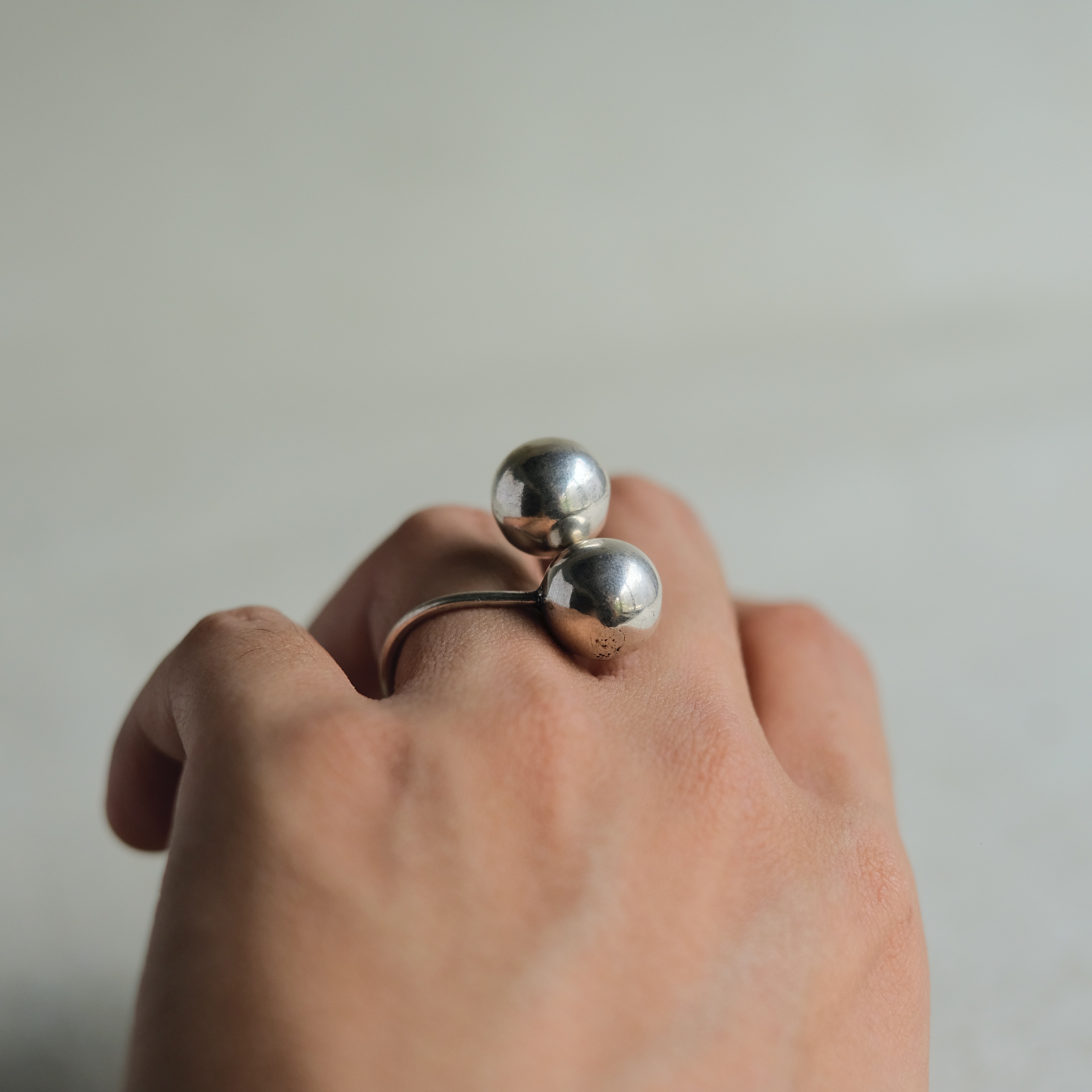 印度黃銅戒指 鍍銀雙球