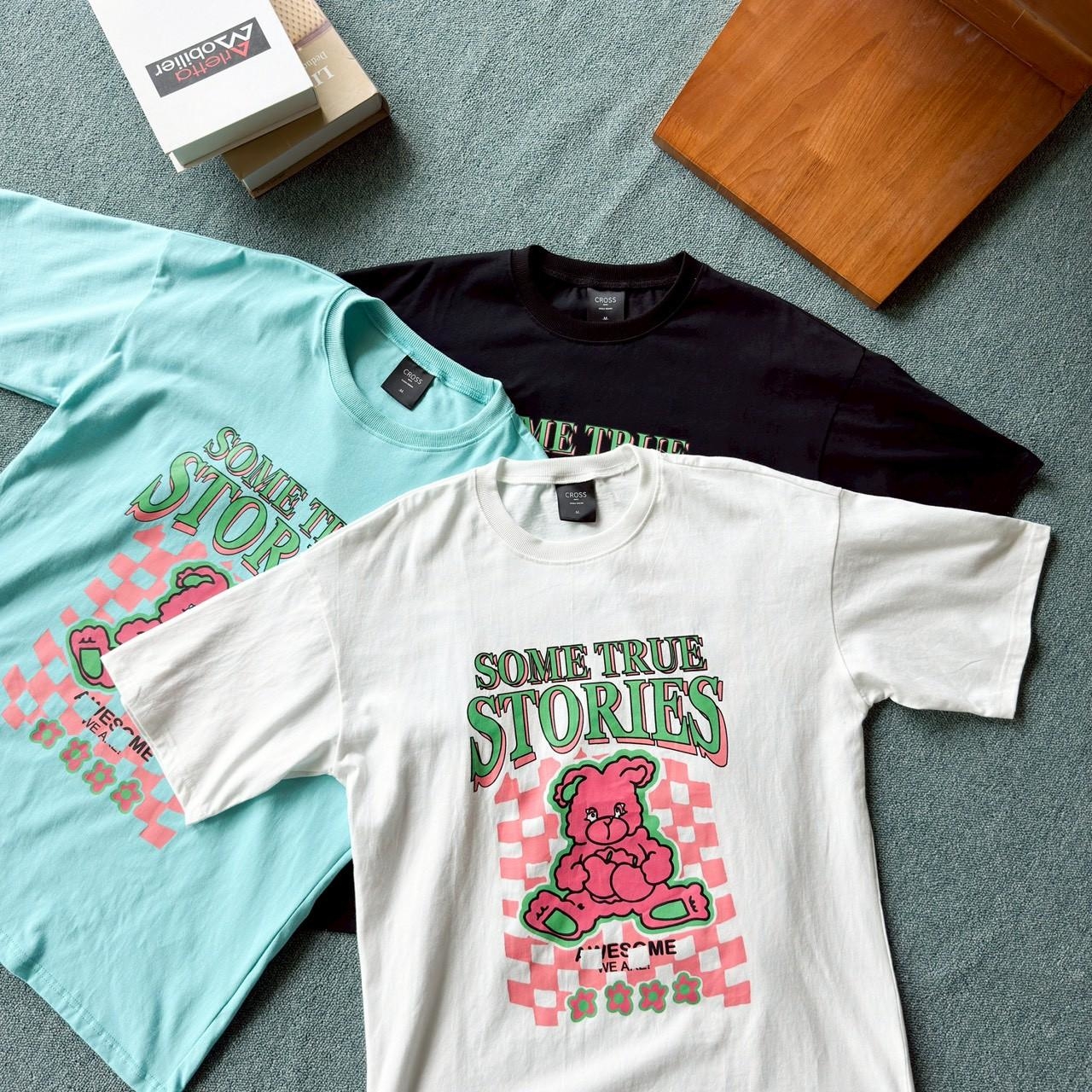 韓國短袖 格子玩偶撞色印花短T 18926