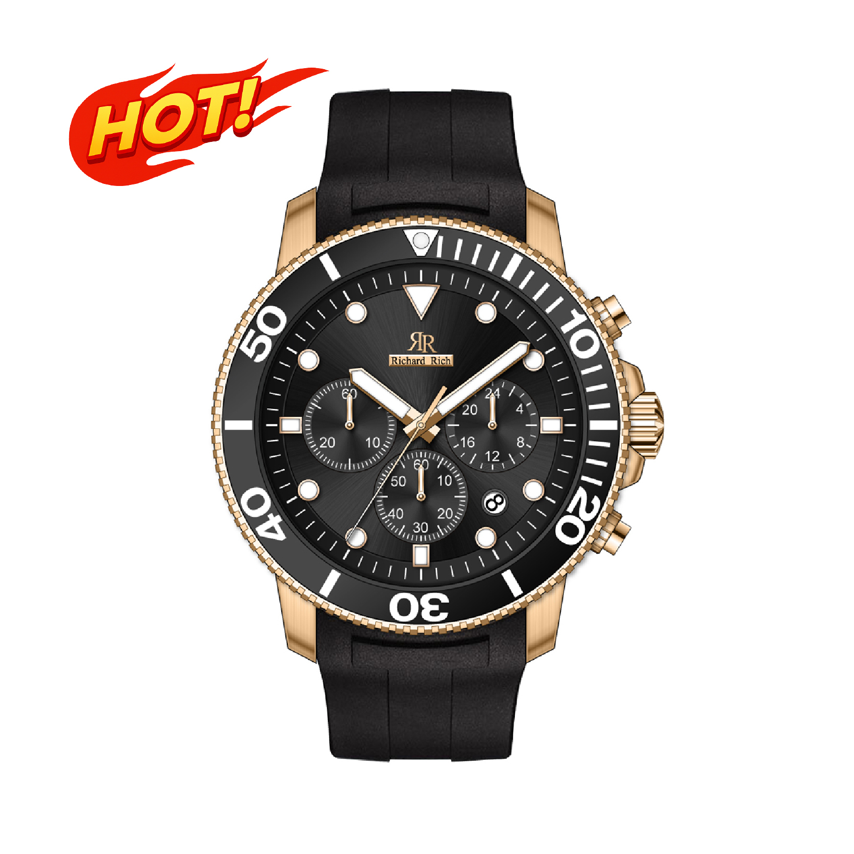 【Richard Rich】RCR-16-P03* 海洋之星陶瓷三眼潛水錶｜藍寶石鏡面・計時碼錶・藍夜光・單向旋轉錶圈・防水300米