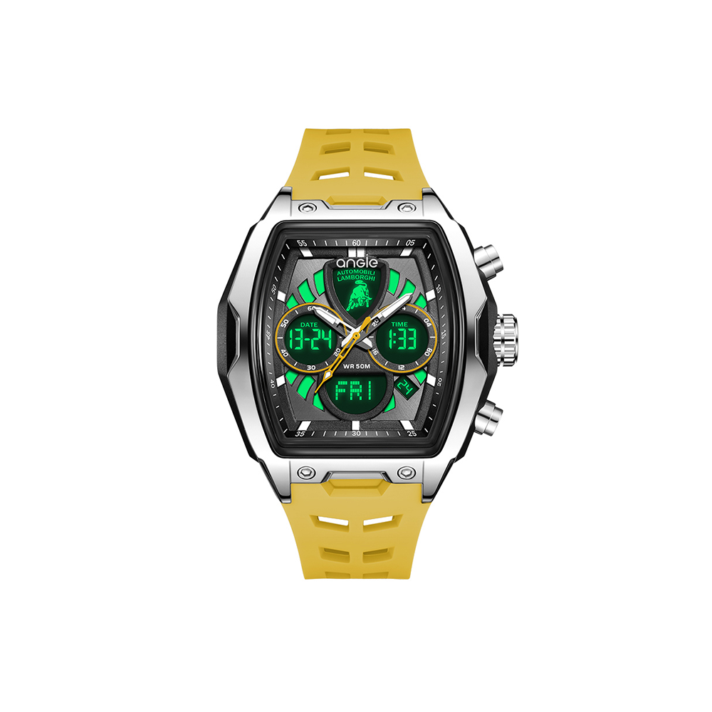 【Lamborghini 藍寶堅尼】 TMLA035 酒桶 雙顯 夜光 鬧鐘 星期 日期 石英 手錶