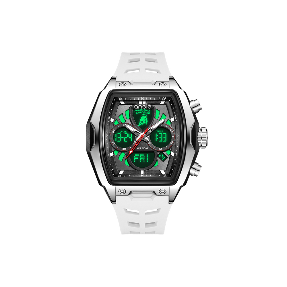 【Lamborghini 藍寶堅尼】 TMLA035 酒桶 雙顯 夜光 鬧鐘 星期 日期 石英 手錶