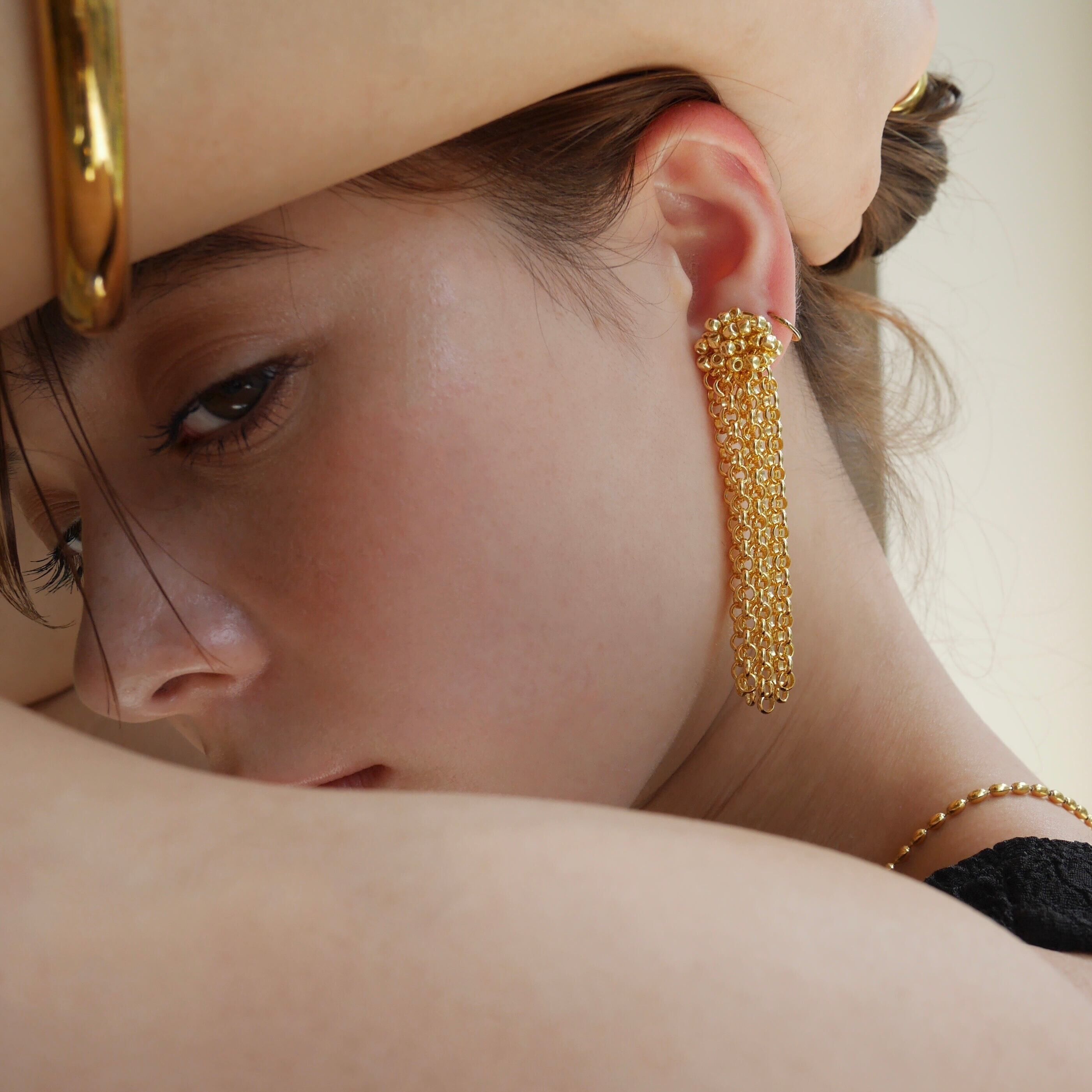 [nity] curtain long gold | 耳夾 (E380)