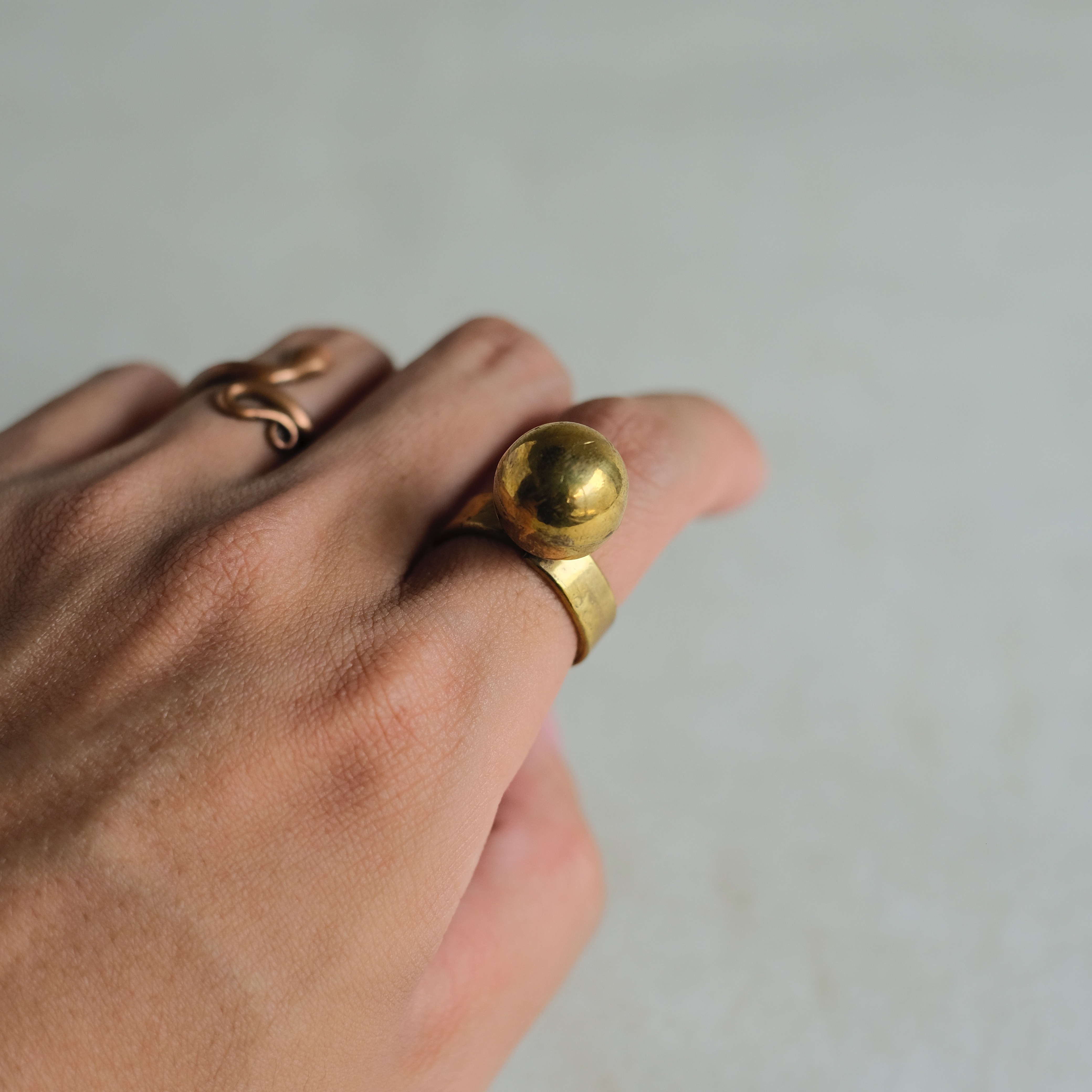 印度黃銅戒指 黃銅單球
