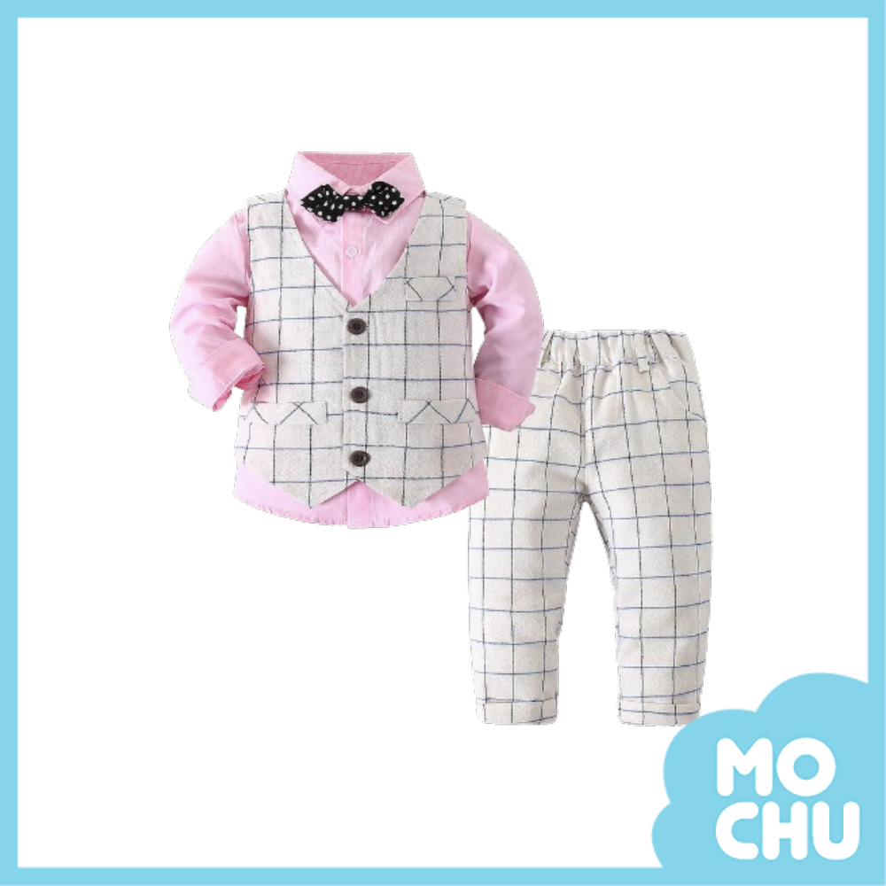 白底方格紳士背心套裝