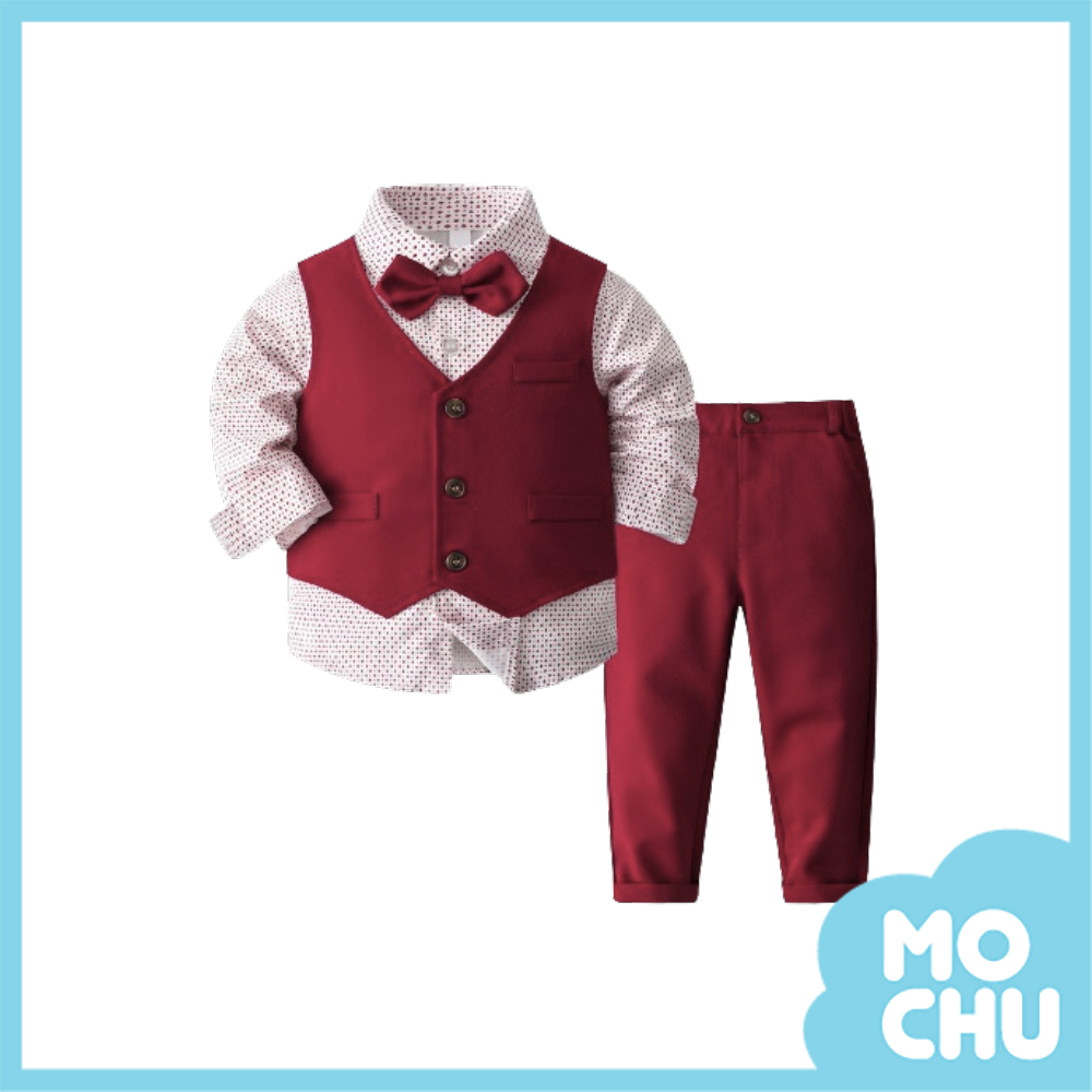 (2-3y現貨)熱情火紅小紳士背心套裝