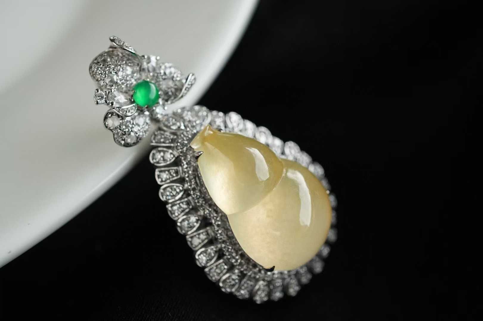 翡翠高冰瑩黃翡葫蘆吊墜,天然翡翠A玉, 緬甸玉, Jade, Jadeite