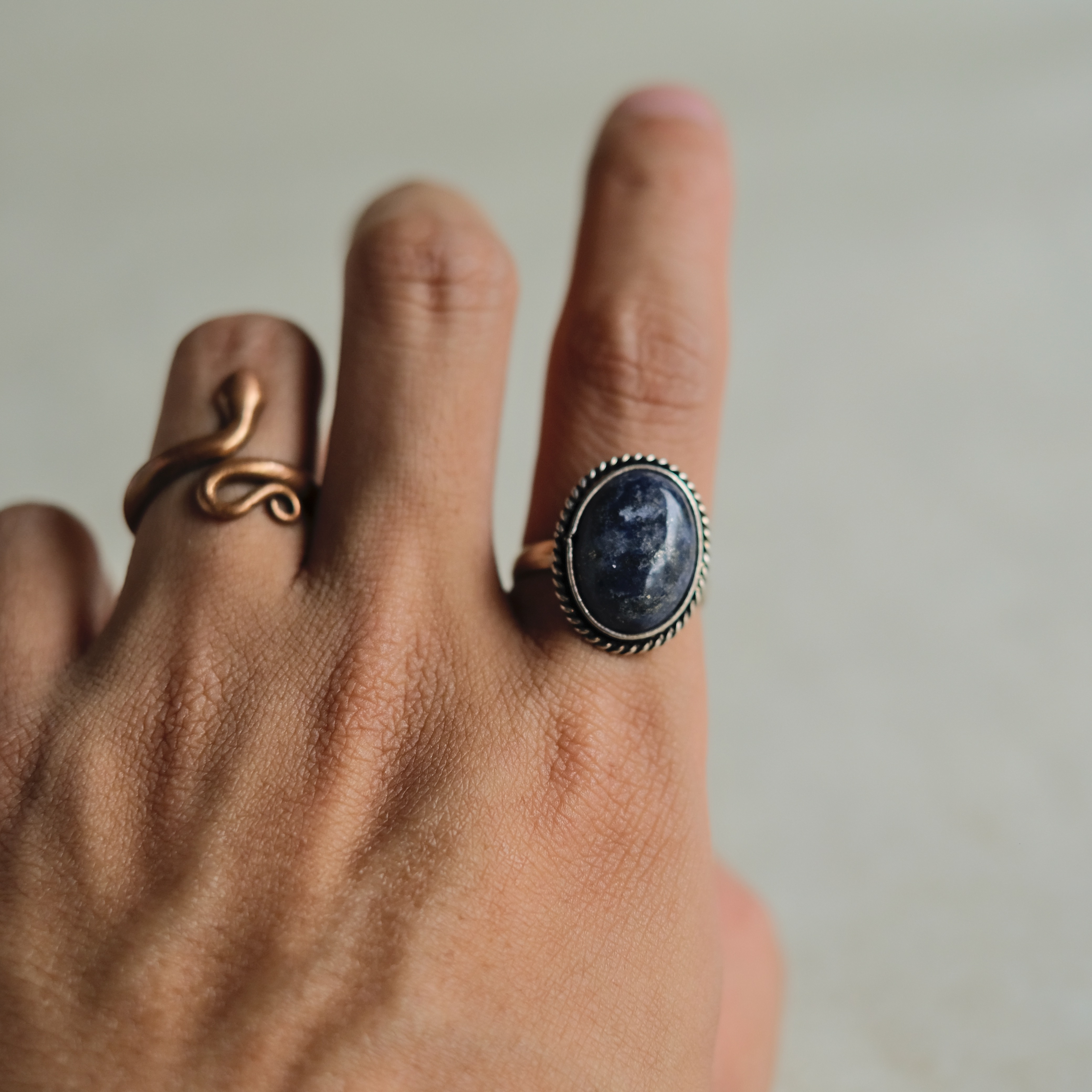 印度黃銅戒指 鍍銀寶石