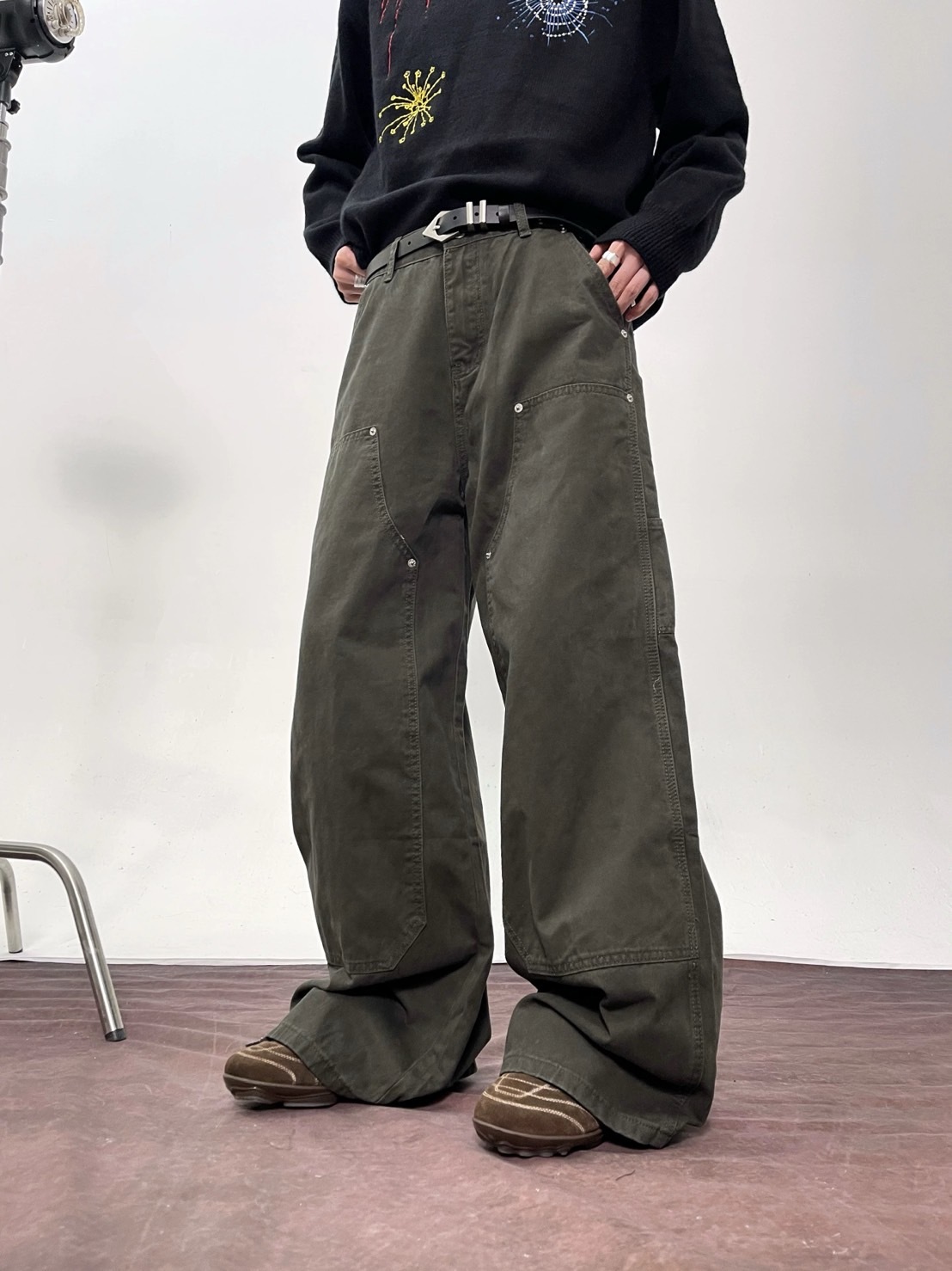 ACR 寬鬆 拼接 伐木 闊腿 工裝褲