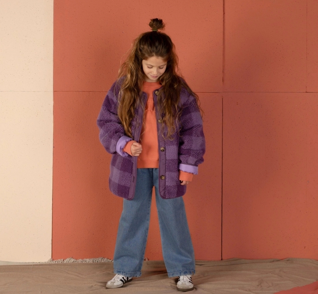 NIXNUT 格紋排釦泰迪熊QQ外套 Check Jacket Purple Checkered