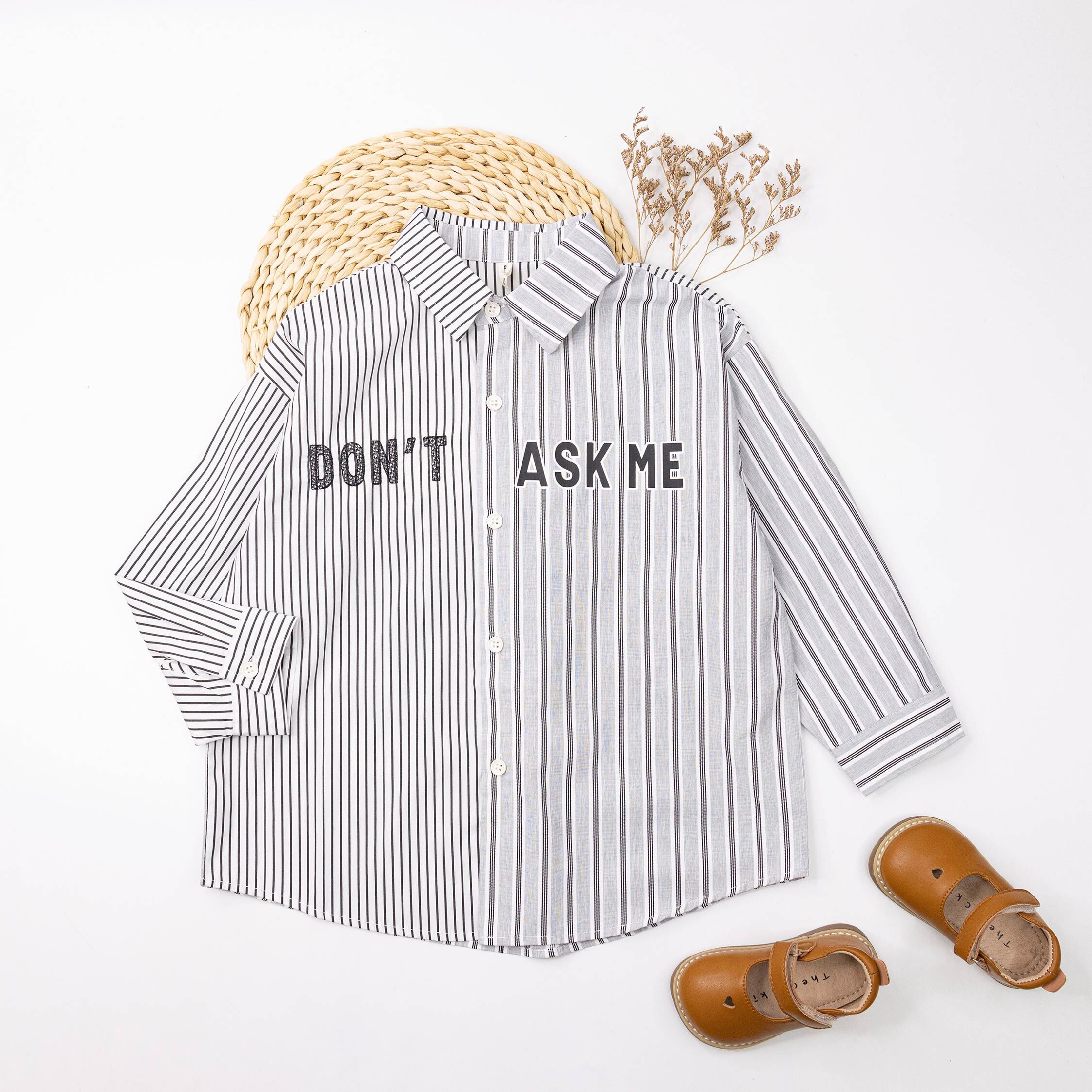 【H55356】個性線條拼布質感襯衫/上衣