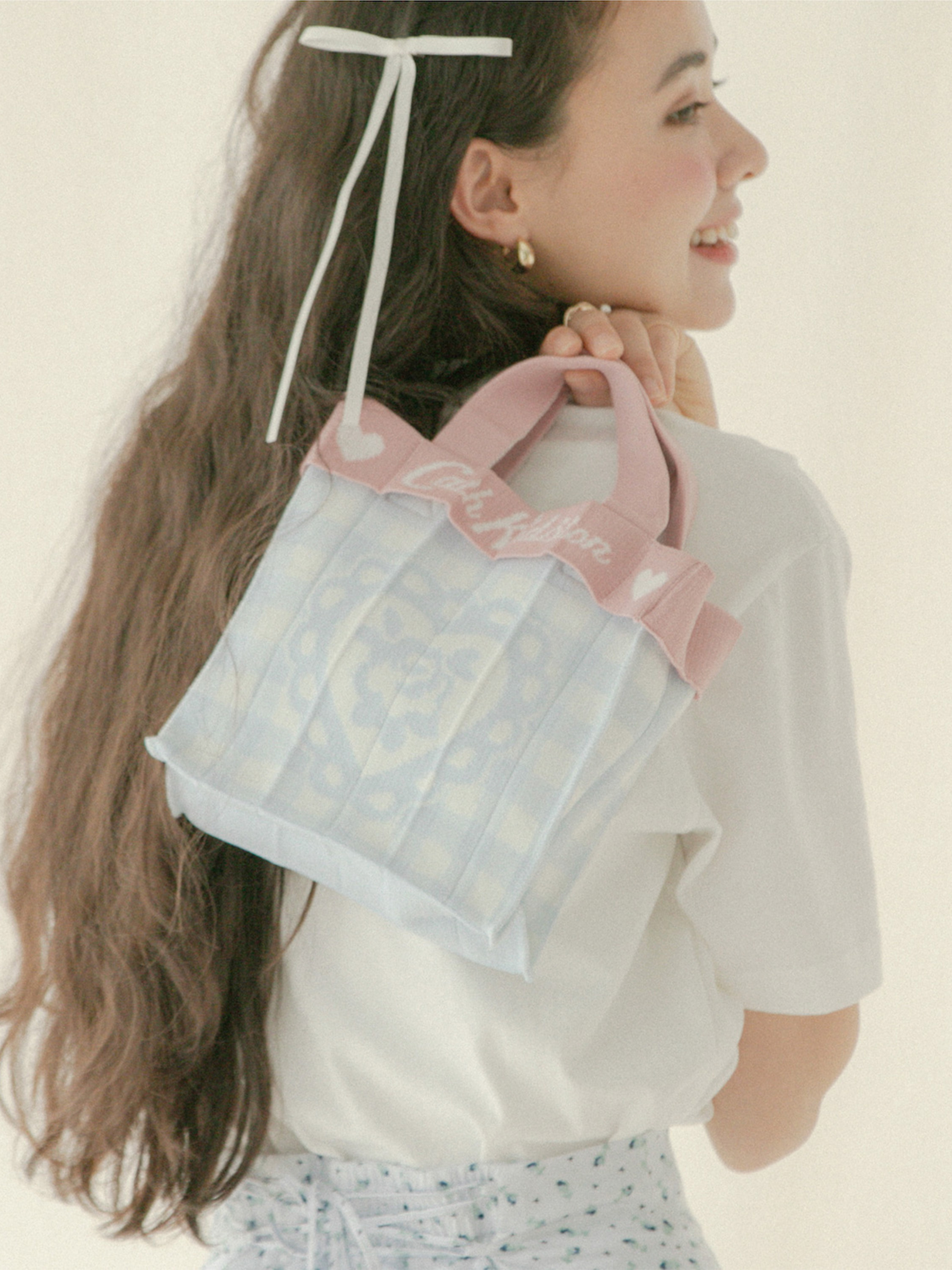 CK×KNT365 CO-KNITTY GINGHAM ROSE SAX 手提環保包