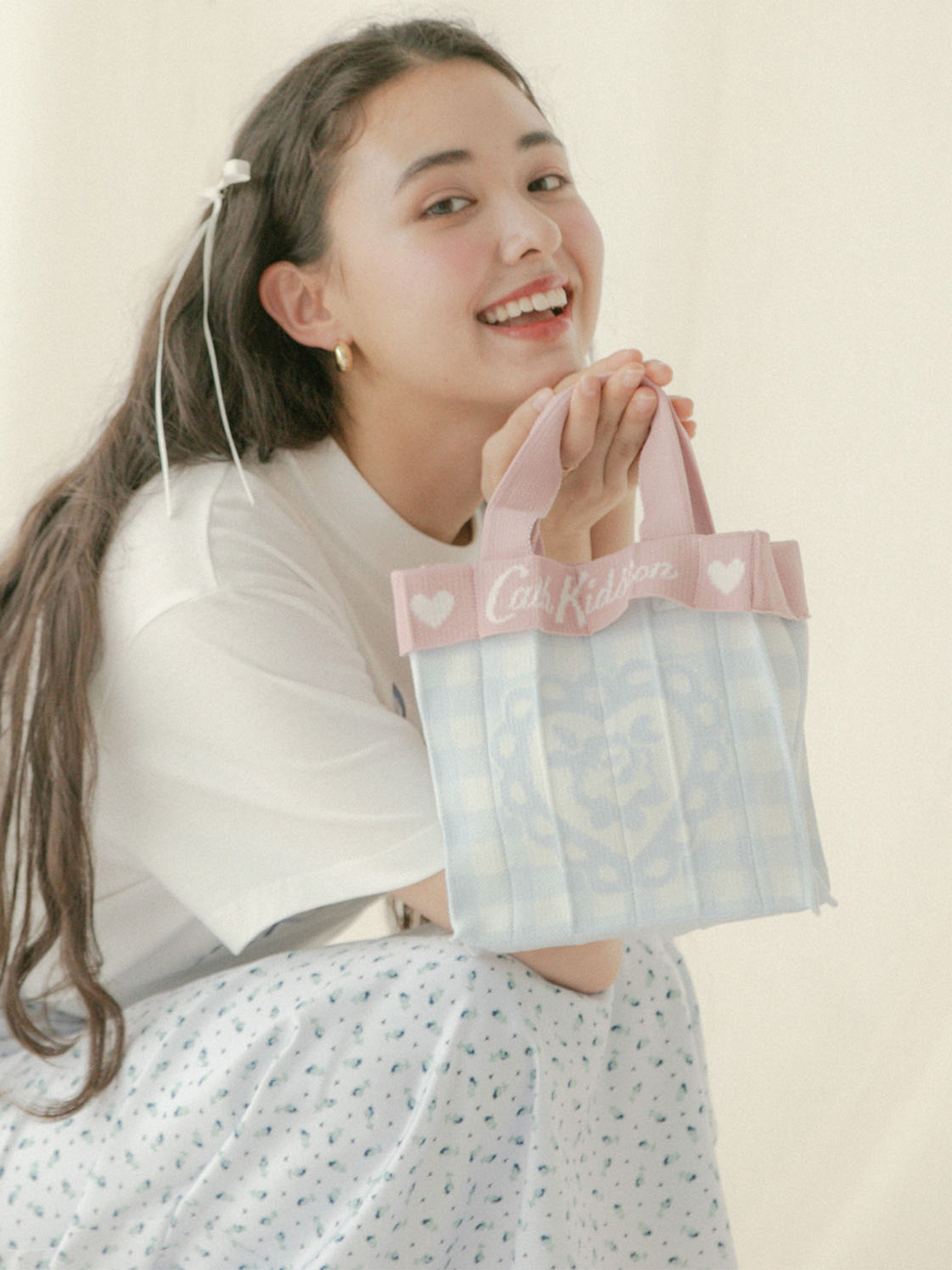 CK×KNT365 CO-KNITTY GINGHAM ROSE SAX 手提環保包