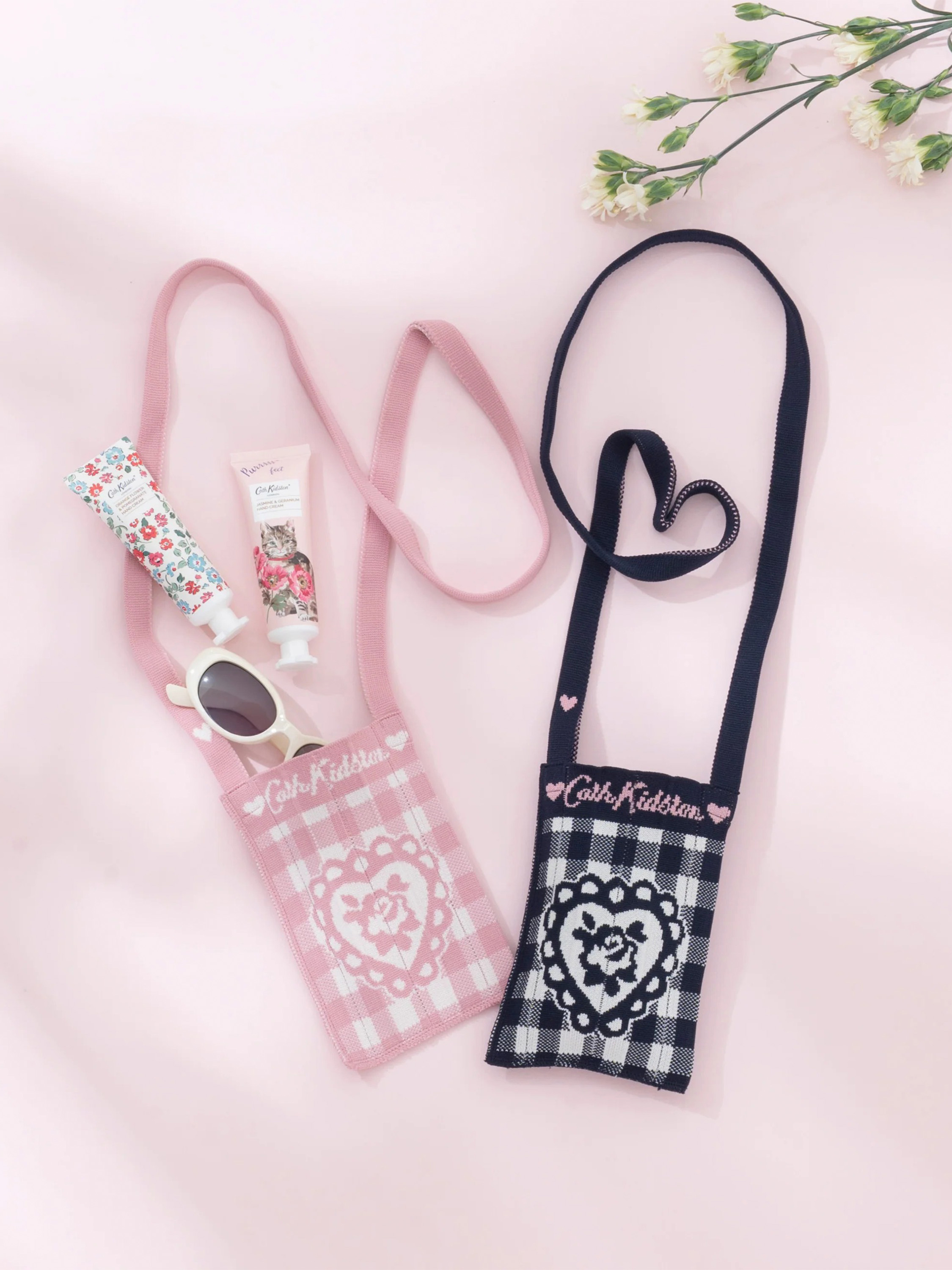 CK×KNT365 ME-KNITTY GINGHAM ROSE PINK 斜背手機環保包