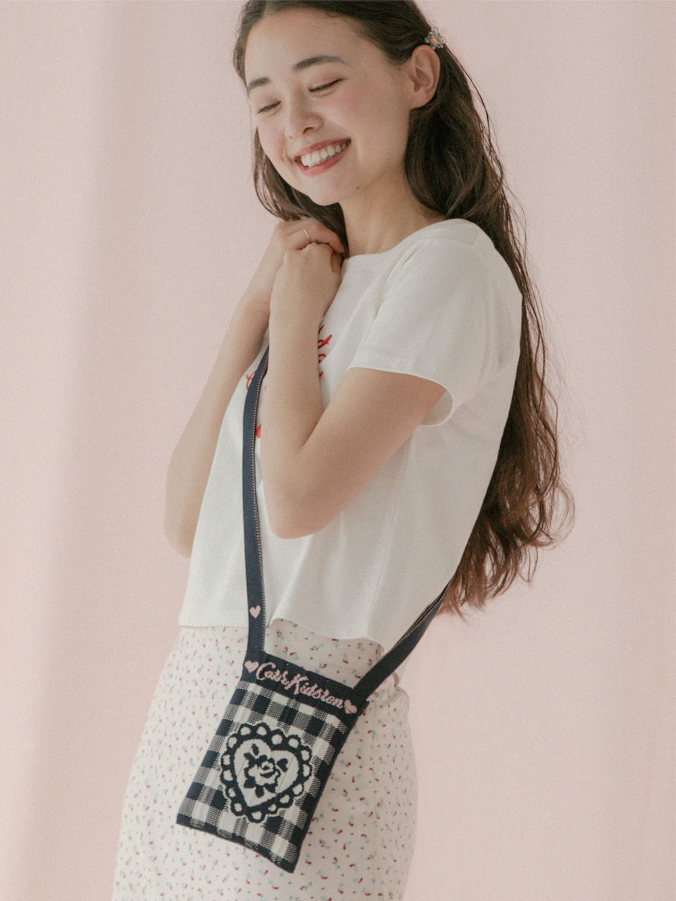 CK×KNT365 ME-KNITTY GINGHAM ROSE NAVY 斜背手機環保包