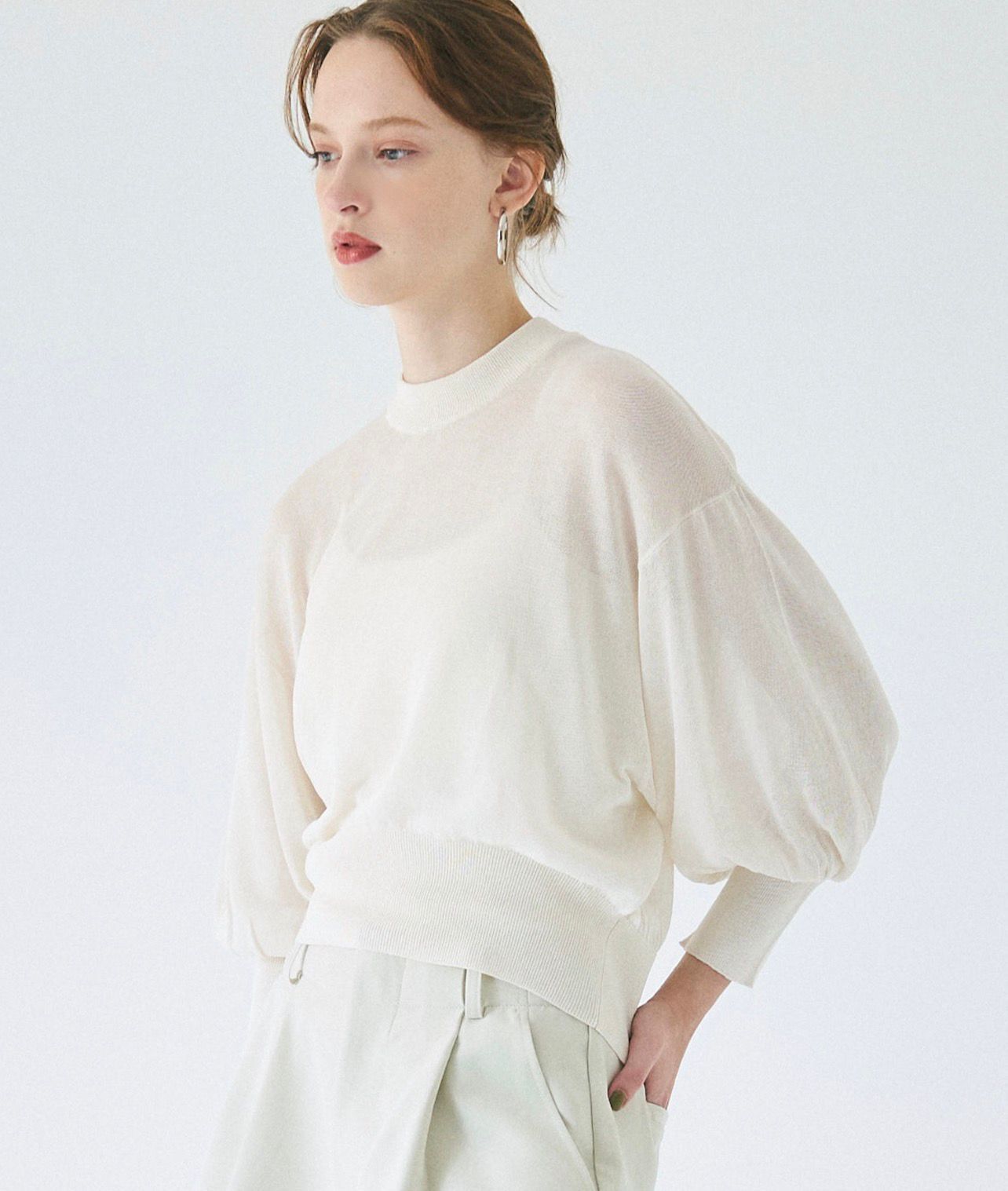 【預購】JN092504 coca 燈籠袖透明針織上衣