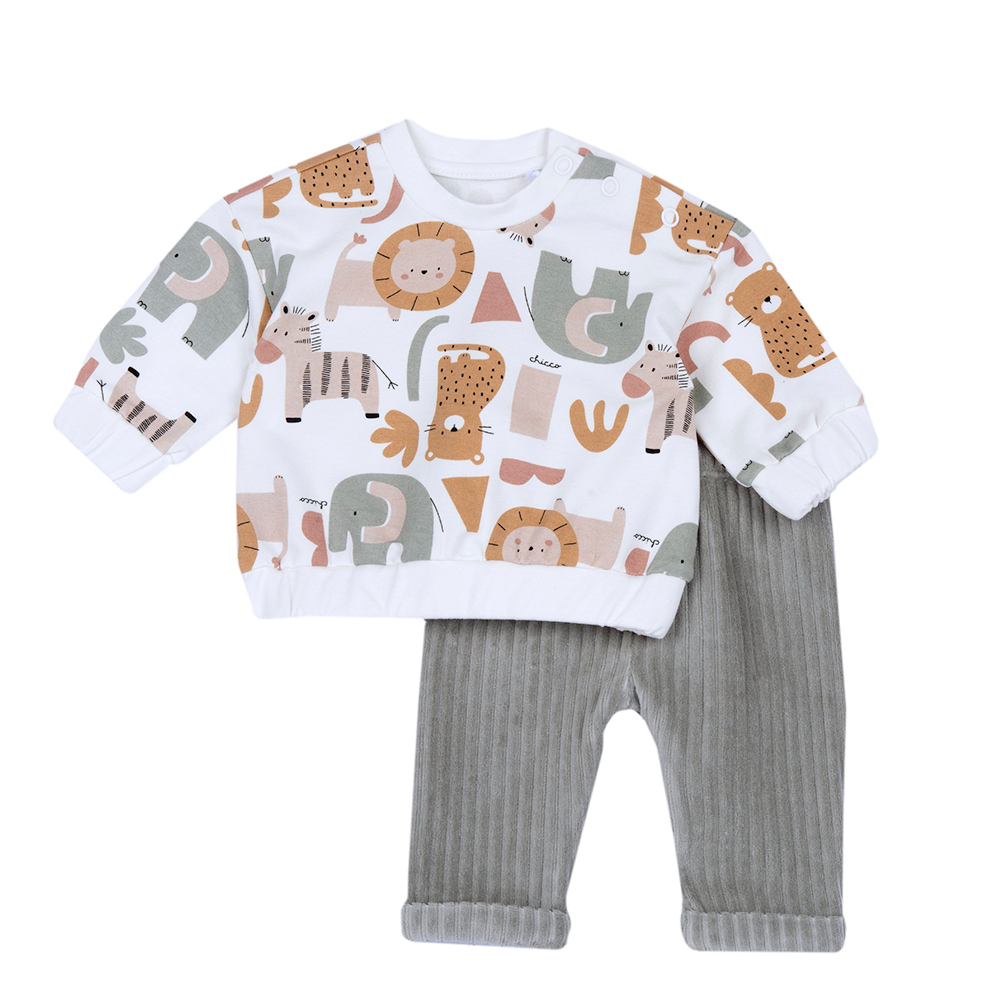 叢林動物樂園-滿版動物長袖套裝