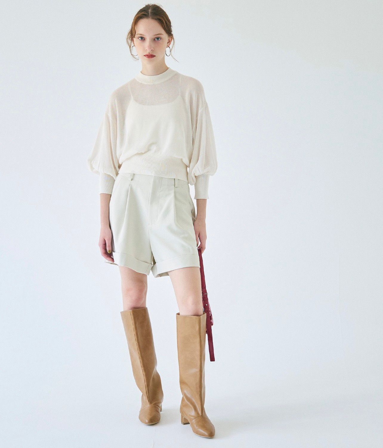 【預購】JN092504 coca 燈籠袖透明針織上衣