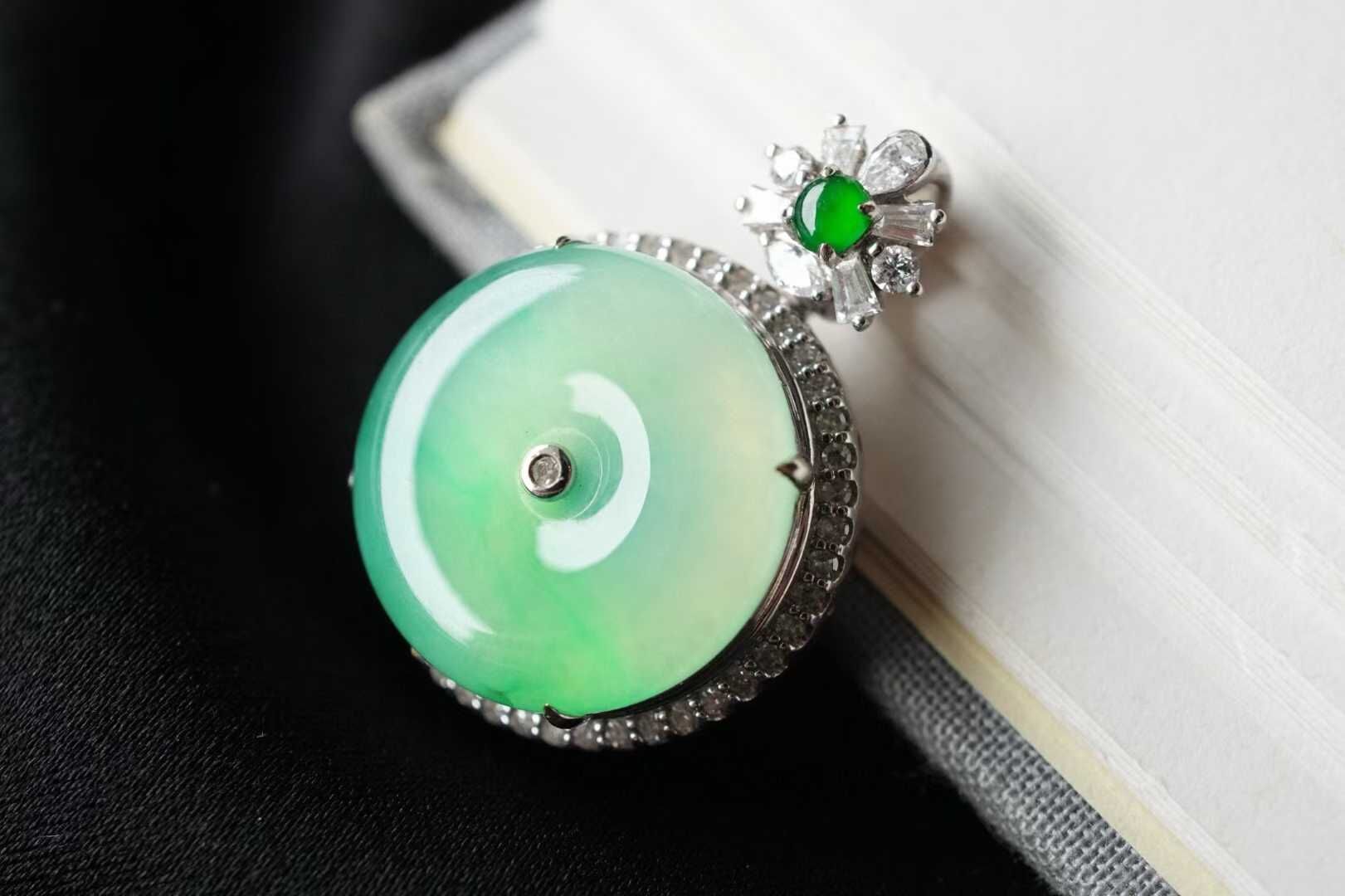 翡翠冰甜陽綠平安扣吊墜 (15.2mm直徑),天然翡翠A玉, 緬甸玉, Jade, Jadeite