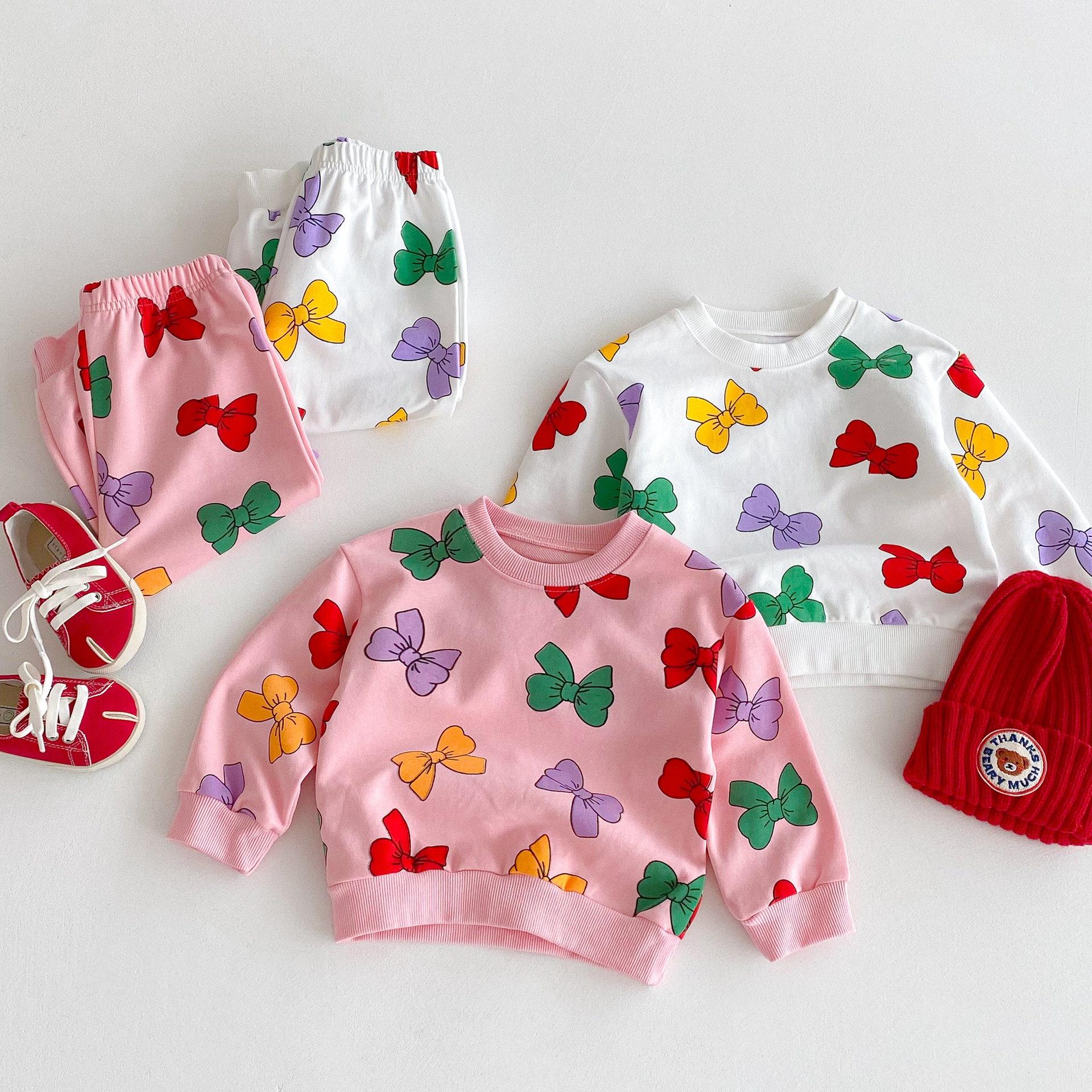 兩色糖果色蝴蝶結套裝