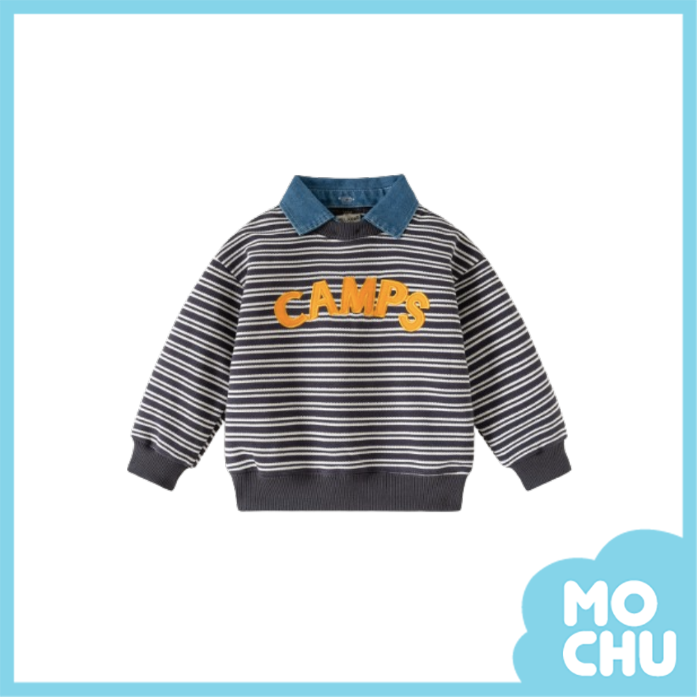 牛仔領假兩件條紋上衣(二色)