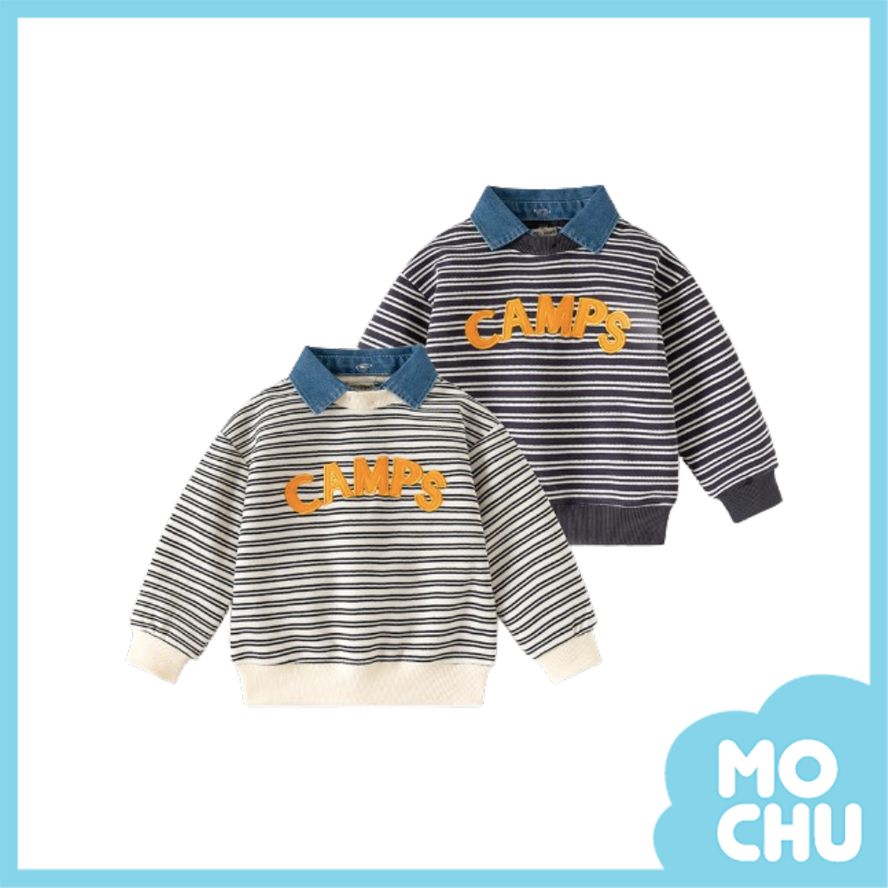 牛仔領假兩件條紋上衣(二色)