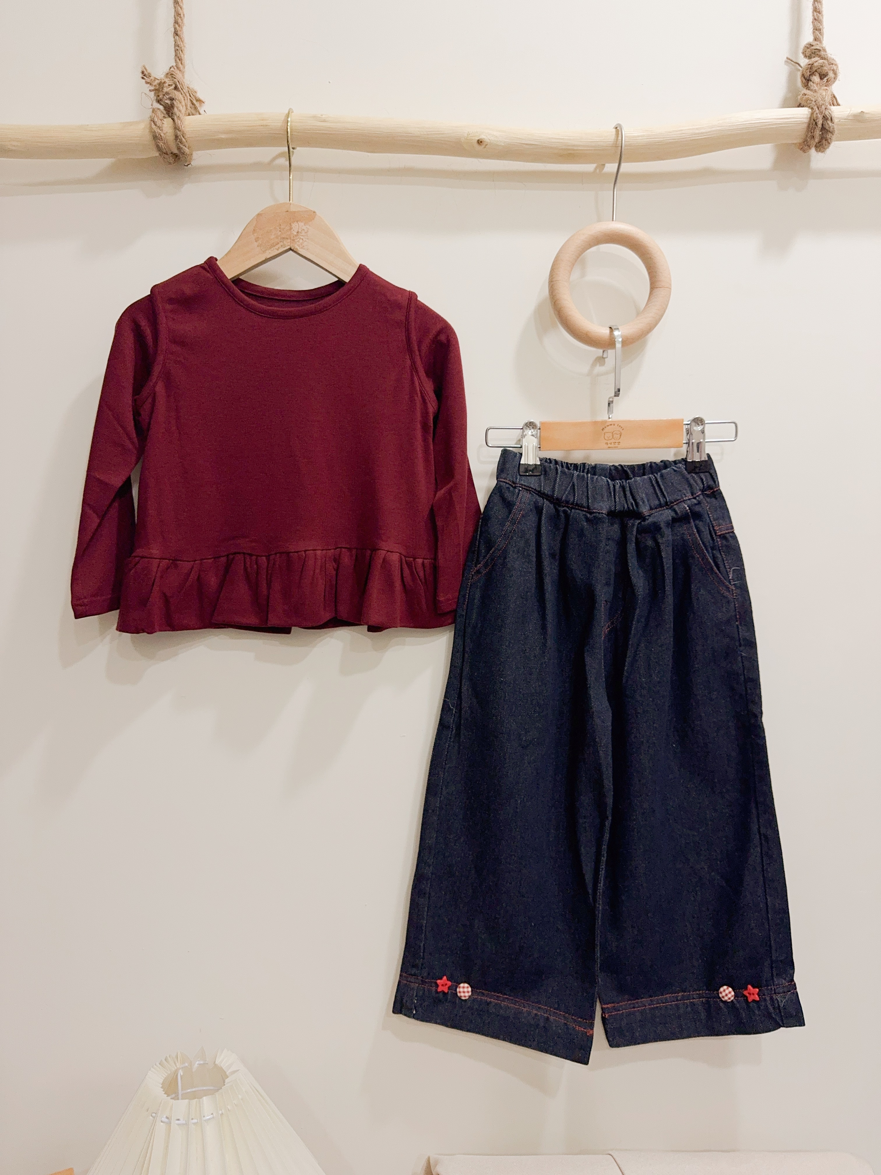 Q032酒紅假兩件上衣c03