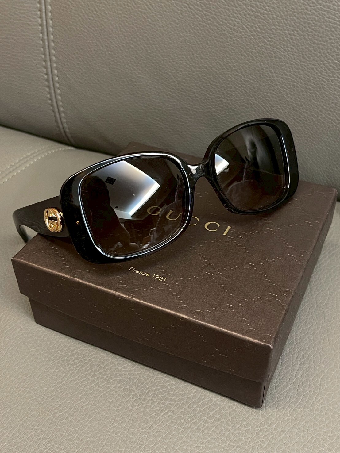 二手美品 Gucci 琥珀色雙G墨鏡