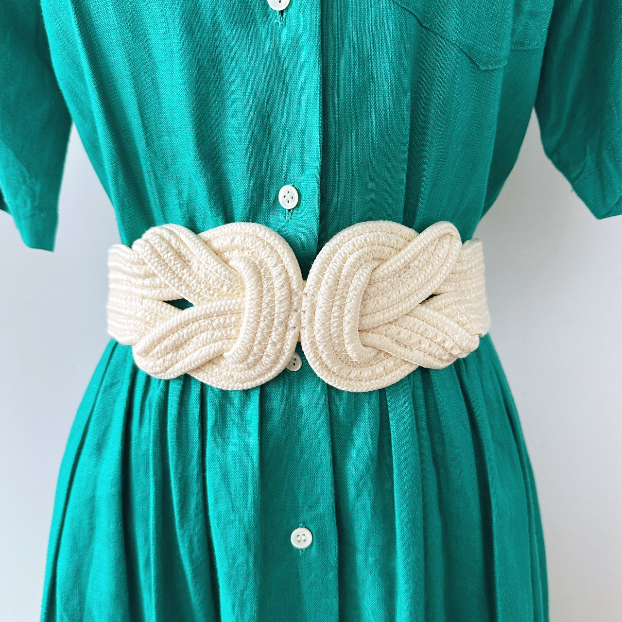 米色麻花編織感橡筋腰帶