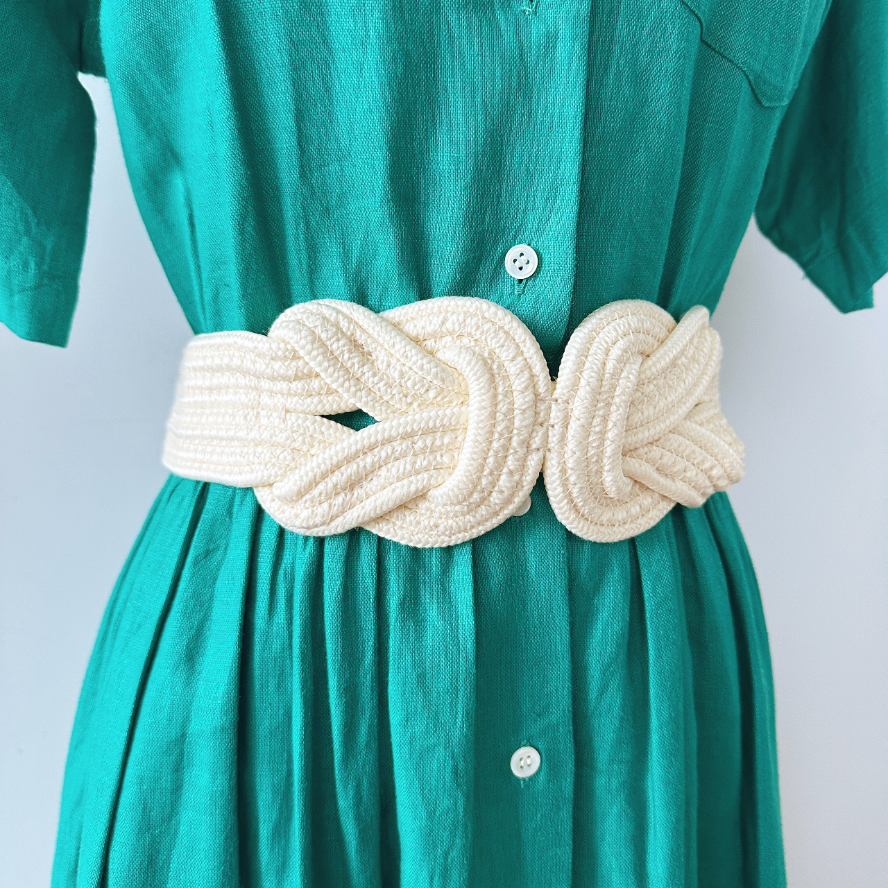 米色麻花編織感橡筋腰帶