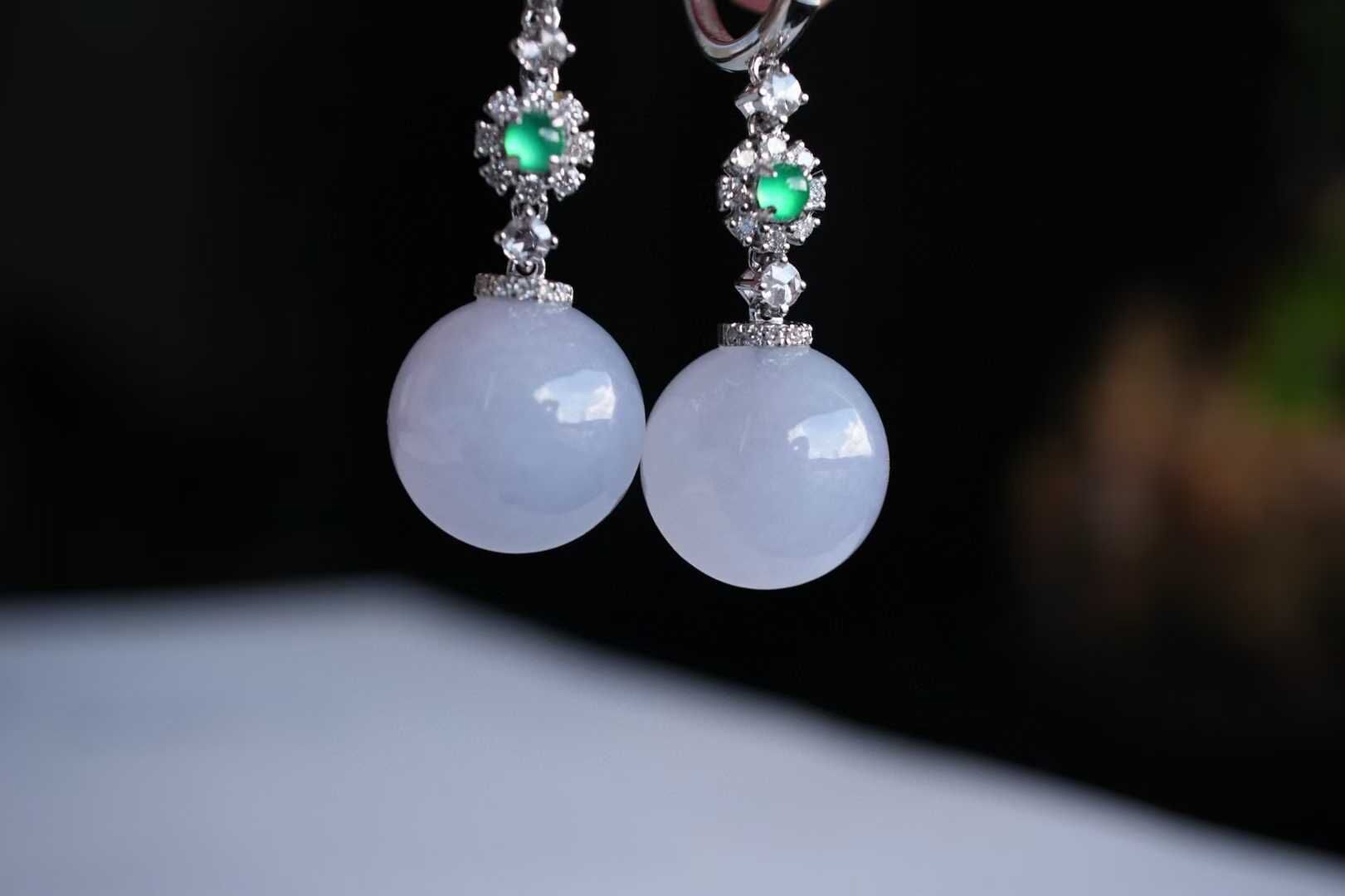 99814 翡翠冰紫羅蘭圓珠耳墜 (11.8mm直徑)