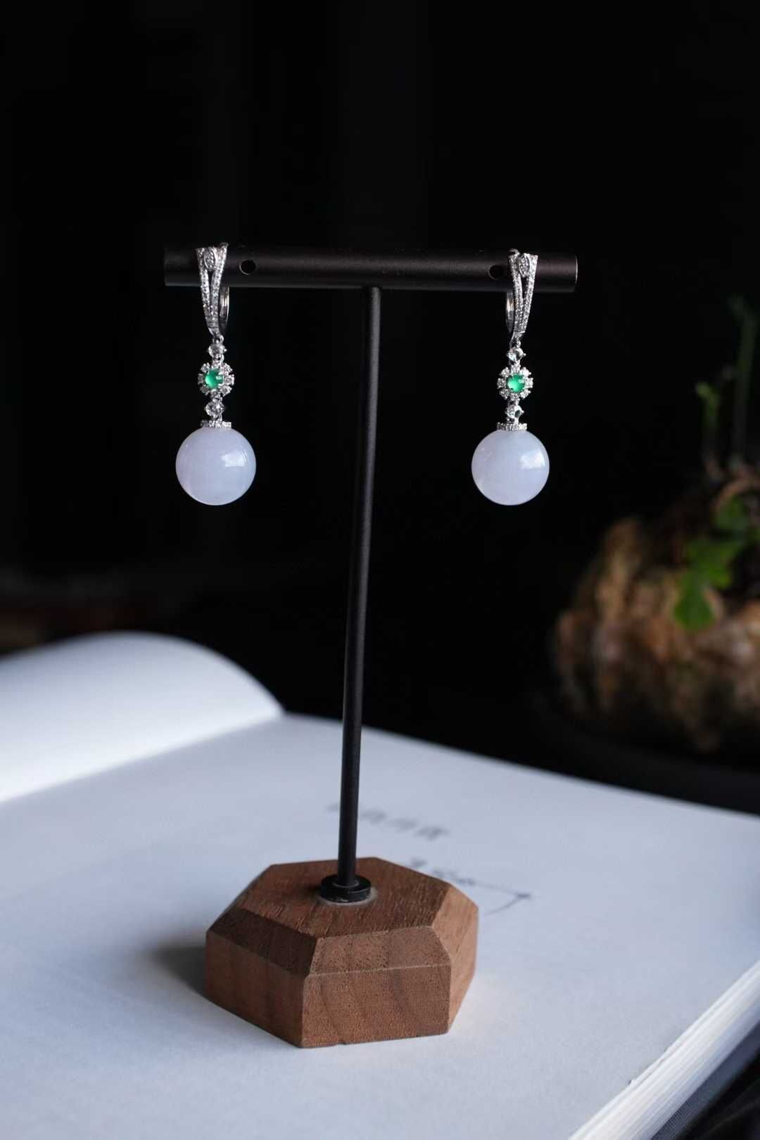 翡翠冰紫羅蘭圓珠耳墜 (11.8mm直徑),天然翡翠A玉, 緬甸玉, Jade, Jadeite