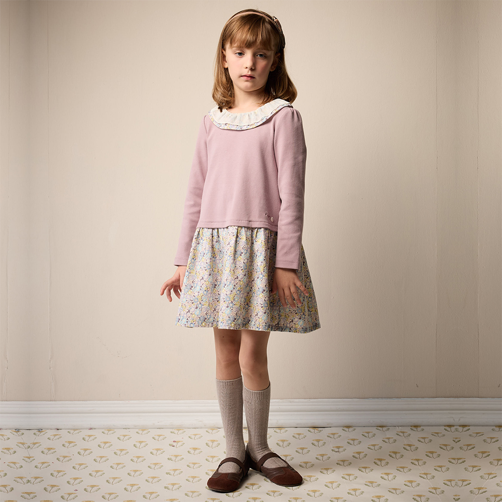 PIPPY 浪漫荷葉翻領假兩件連身裙洋裝 紫