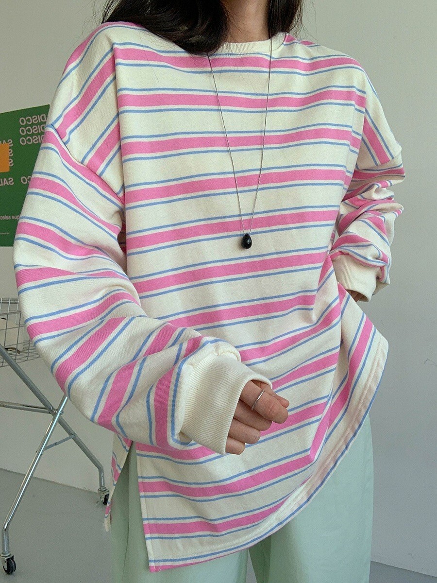 ᴴᴼᵀ ▸▸店長推薦◃◃秋季新款/配色條紋薄長上衣 MANIFEST正韓🇰🇷