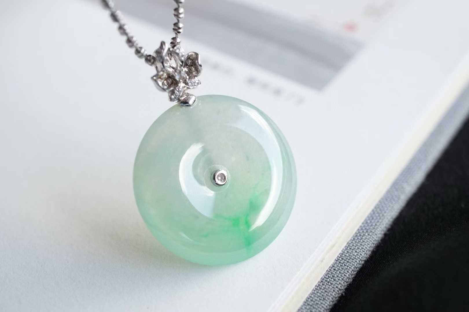 翡翠冰飄綠平安扣吊墜 (21.8mm直徑),天然翡翠A玉, 緬甸玉, Jade, Jadeite