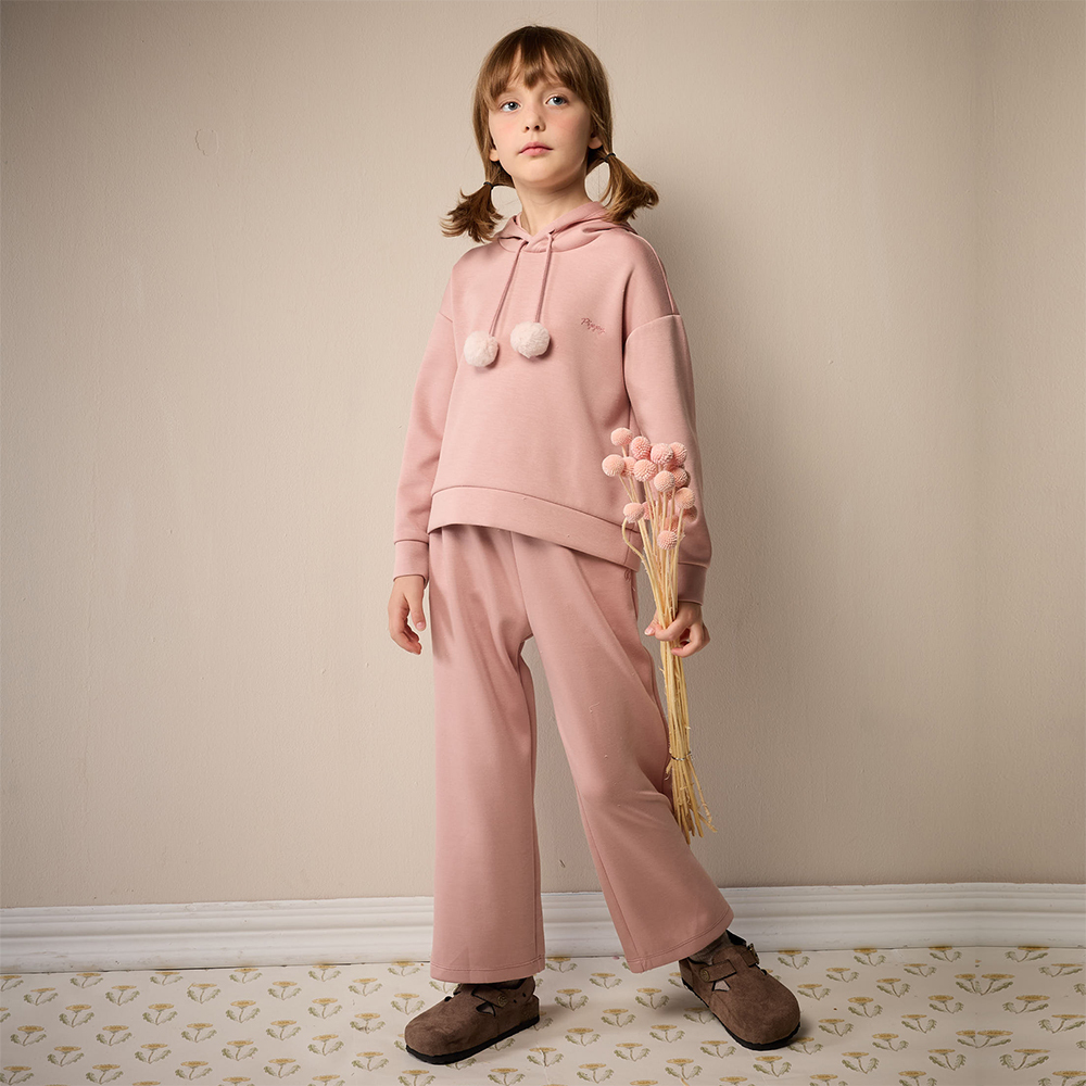 PIPPY 俏麗休閒風落肩連帽綁帶長袖上衣 粉