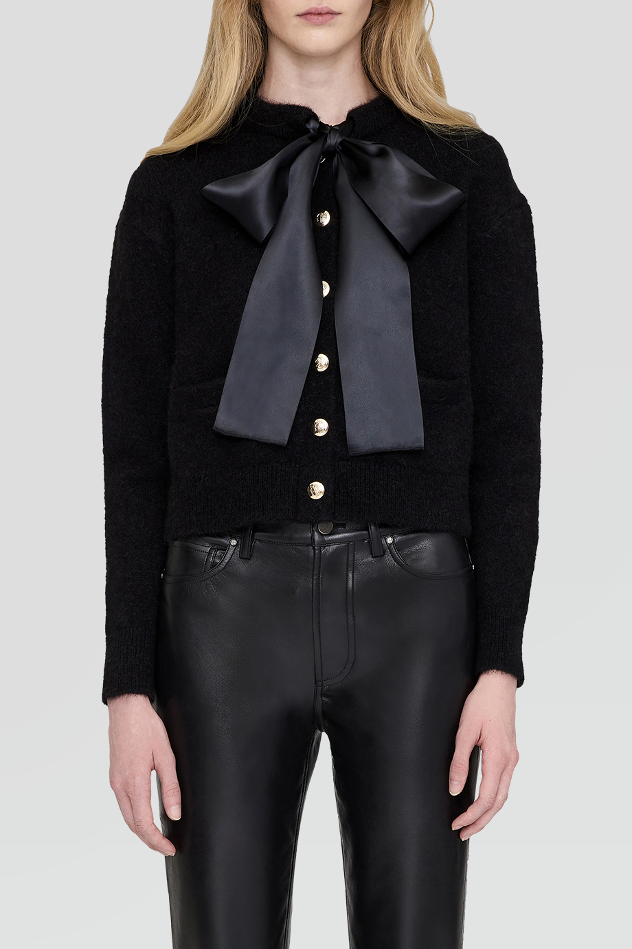 Anine Bing｜RHODES 緞面蝴蝶結排釦針織外套