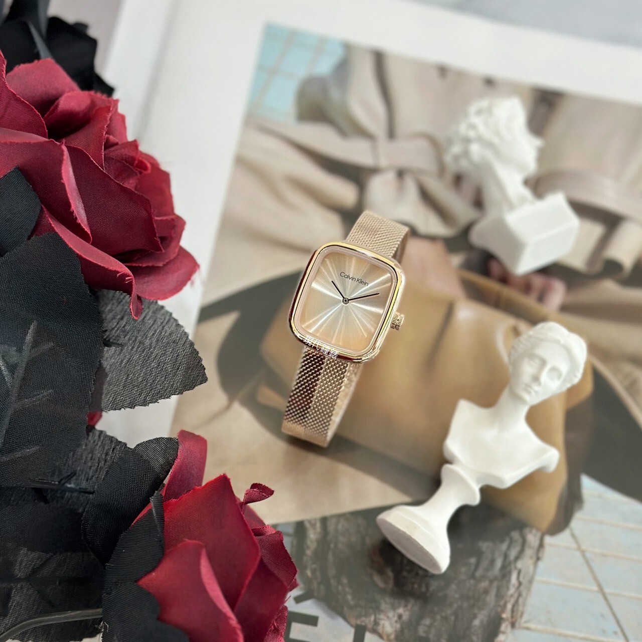 【CALVIN KLEIN】矩形玫瑰金雙色鍊帶女錶CK25100101 21mm 現代鐘錶