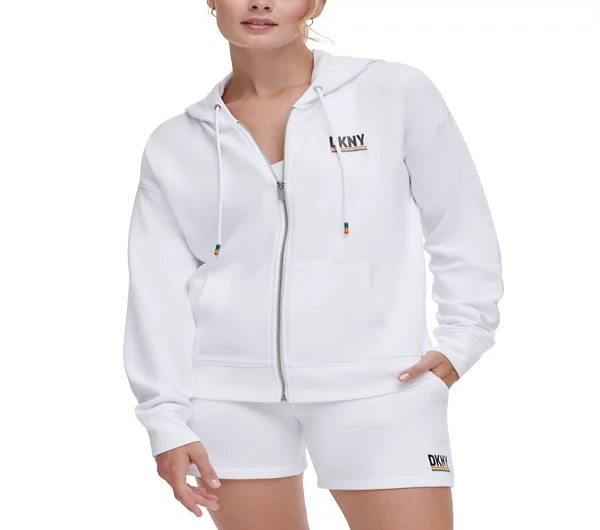 [S] DKNY RAINBOW PRIDE LOGO FULL ZIP HOODIE,WHITE, DP3J9382-WHT FINAL SALE (SD1056)