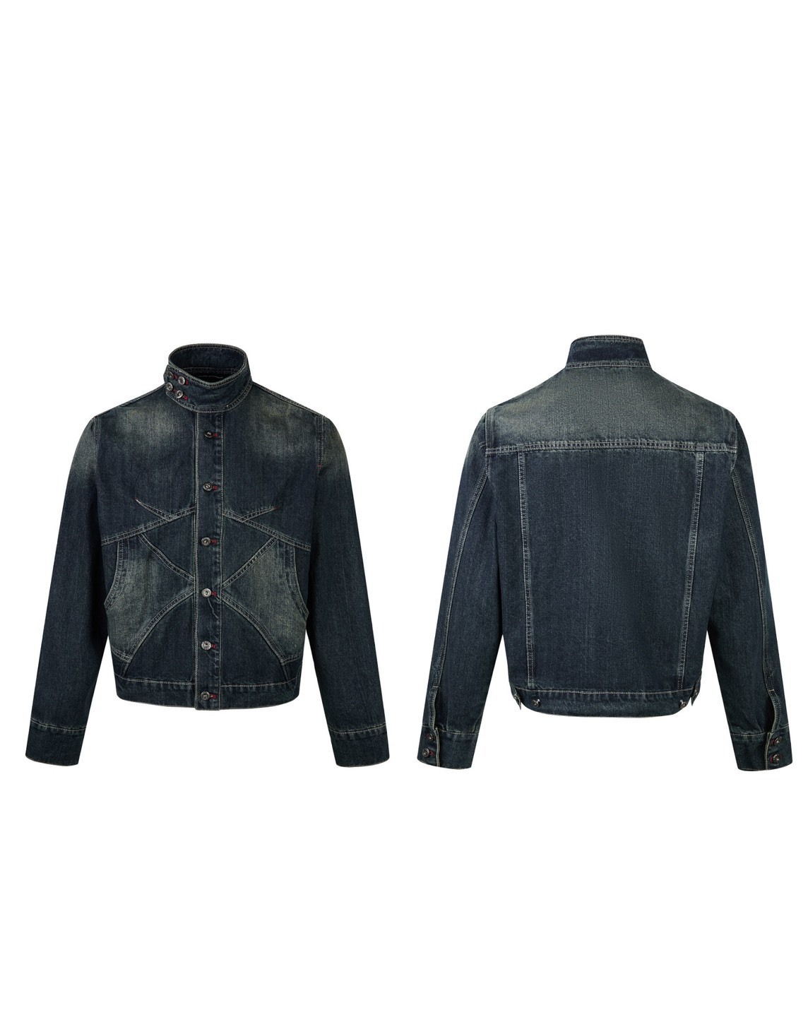 FU 設計多鈕扣 解構拼接 立領 #牛仔外套