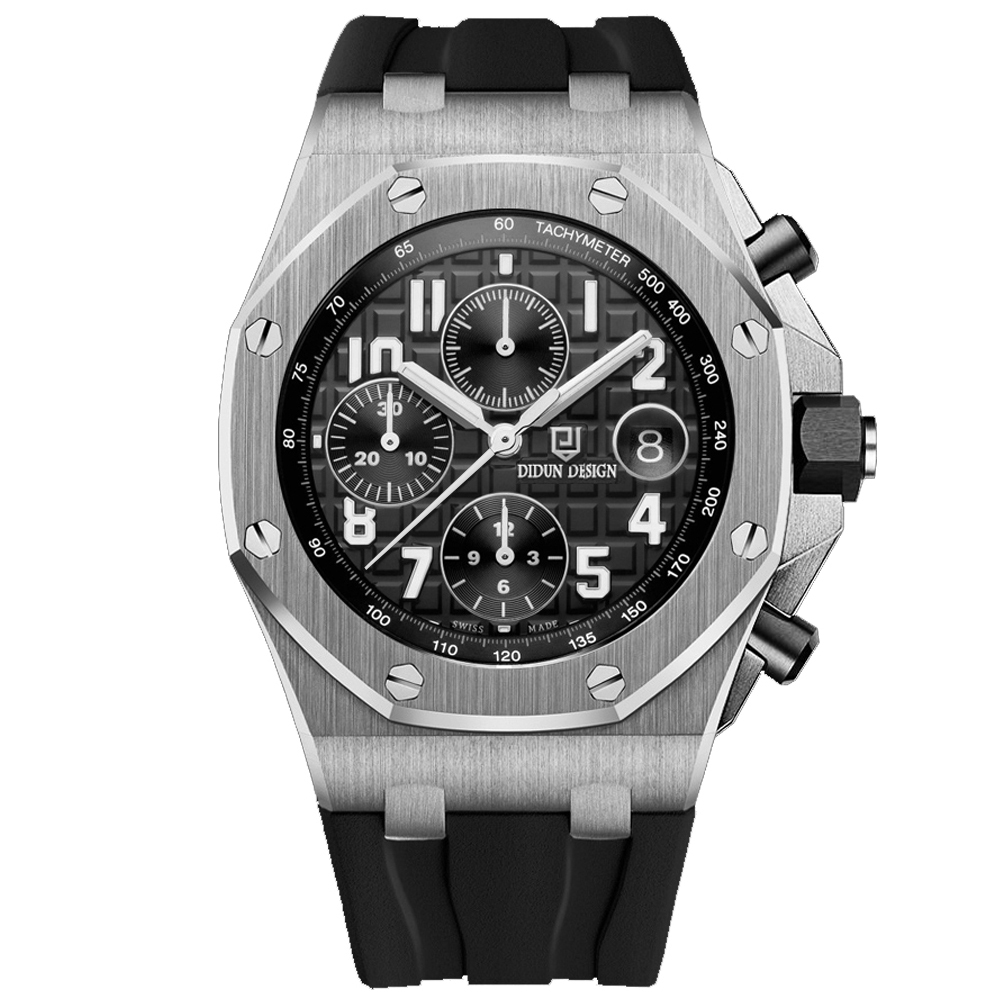 【Didun迪頓】 DDN-007 八角形 三眼 日期顯示 夜光 石英錶