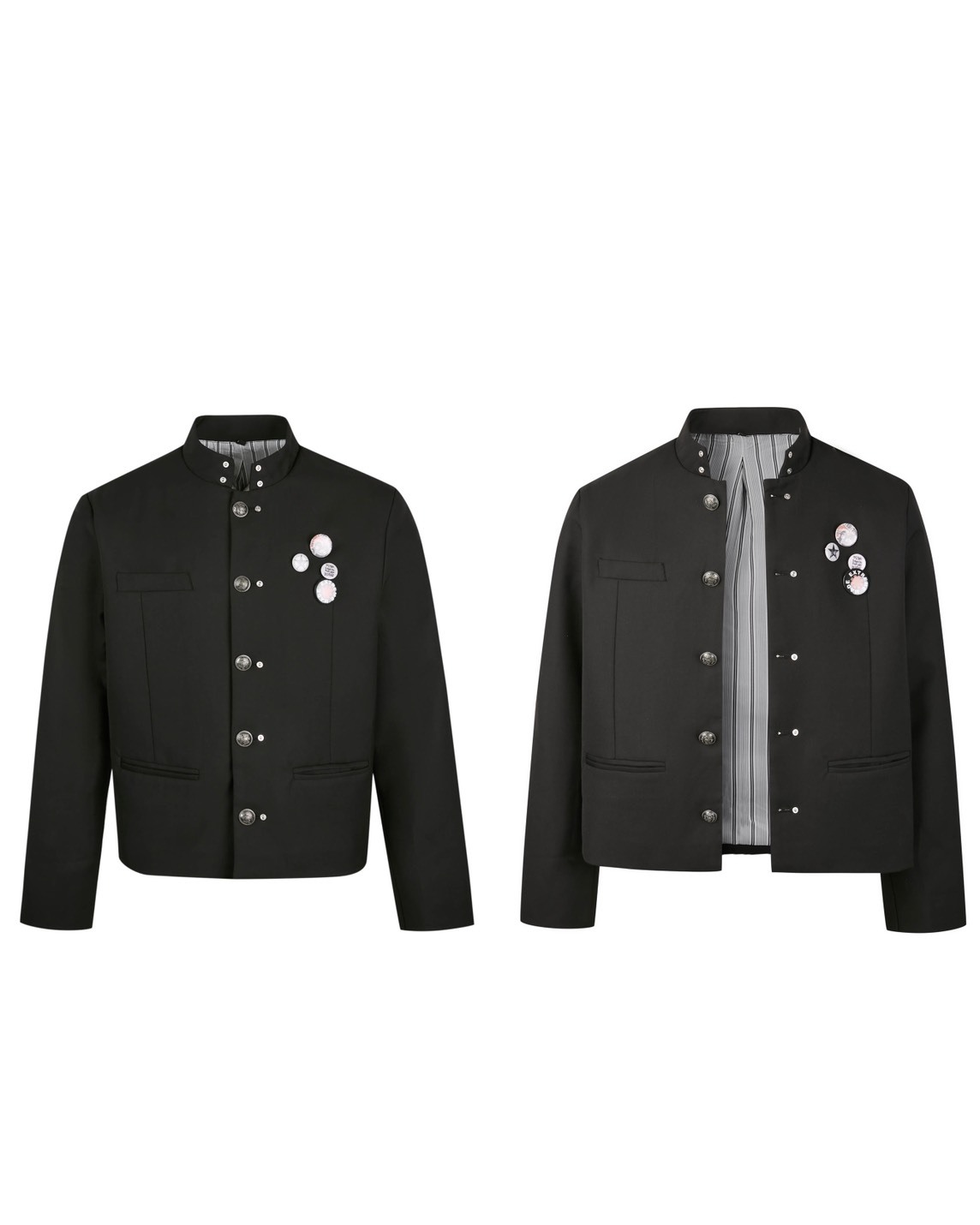 FU 設計國旗胸針 BOXY寬短 立領 #西裝外套