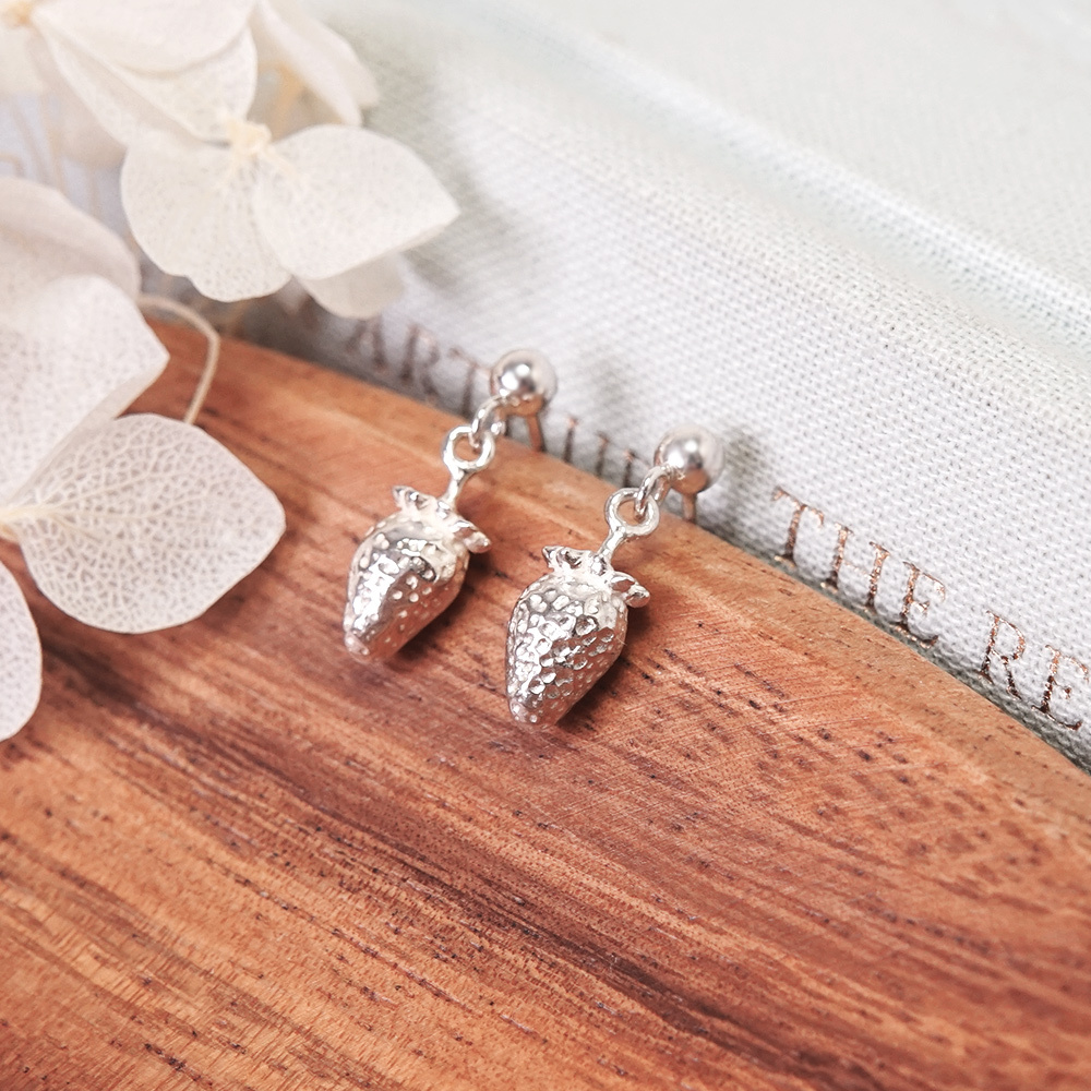 幸福莓滿 草莓 925純銀耳環 圓珠垂墜設計 女生耳環 水果系列