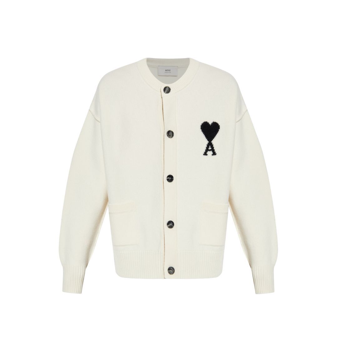 1LN0902-058 AMI Cardigan with Logo White #UKC368-018-151 (C-BR-E)